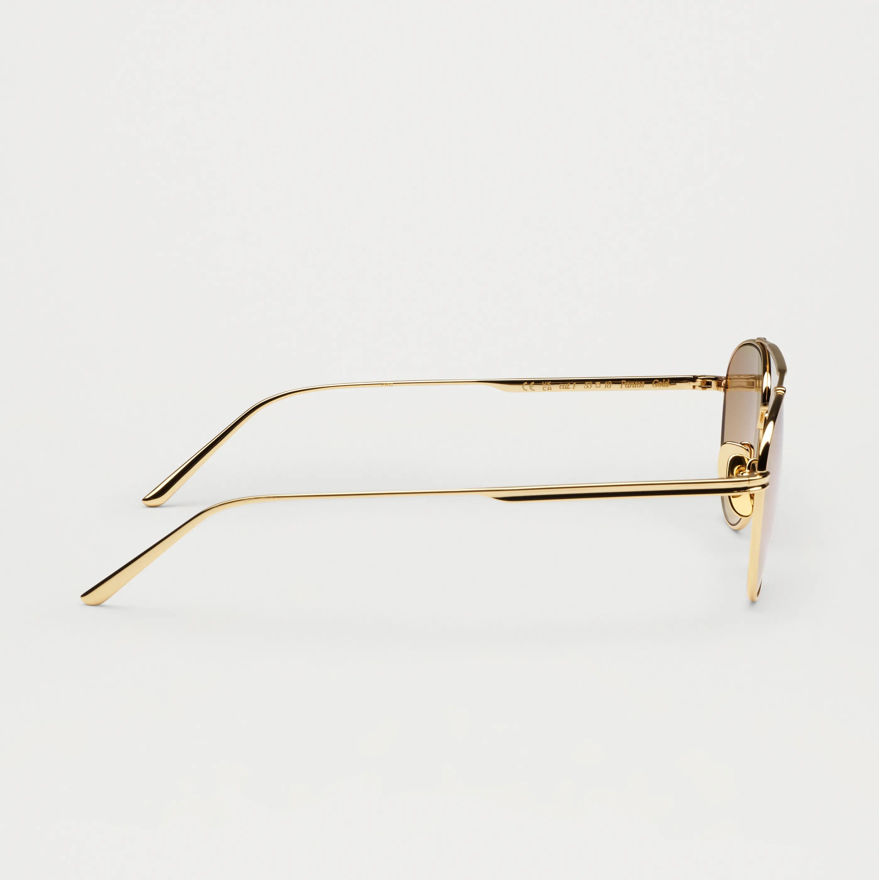 Pantos Gold Sunglasses side view showcasing the stylish gold frame and slender temples.