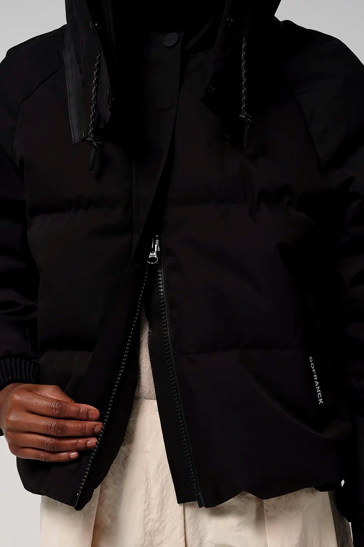 Talon Deep Black Coat with adjustable hood and zip front for versatile style and protection.
