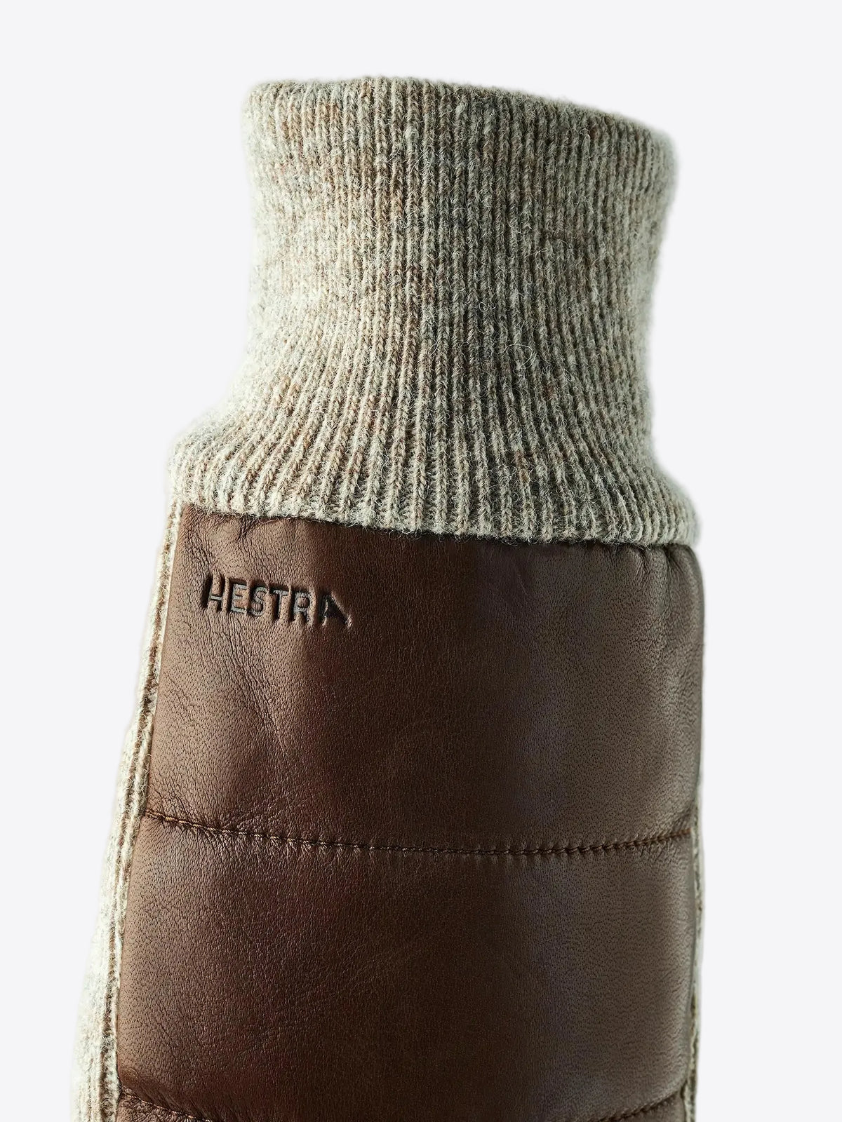 Hestra Jeanne Mitt Light Brown Gloves with wool cuffs and soft leather for warmth and comfort.