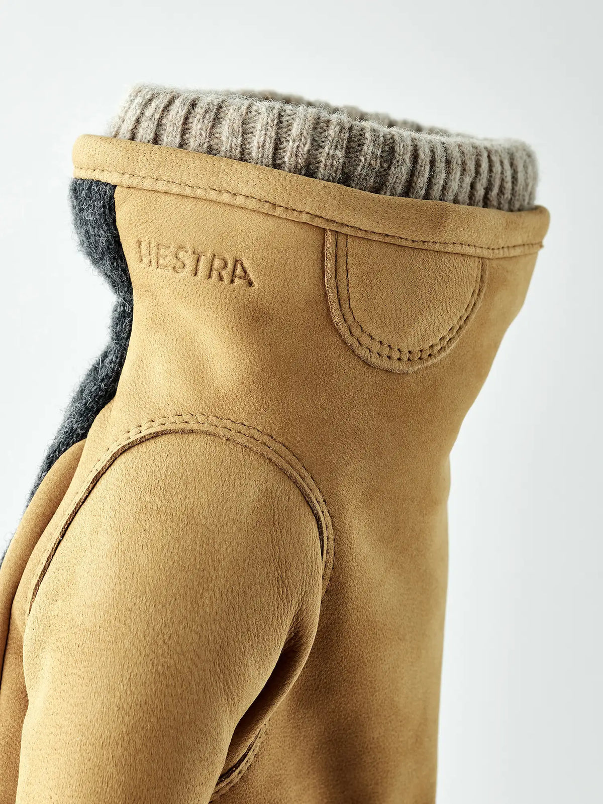 Noah Charcoal Tan Gloves by Hestra with nubuck goat leather and wool blend jersey for warmth.