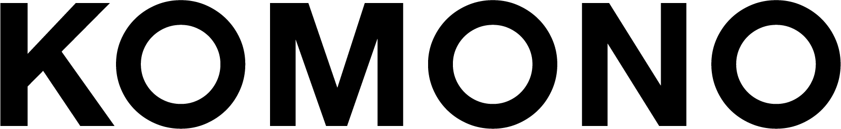 Black 'KOMONO' logo on a white background