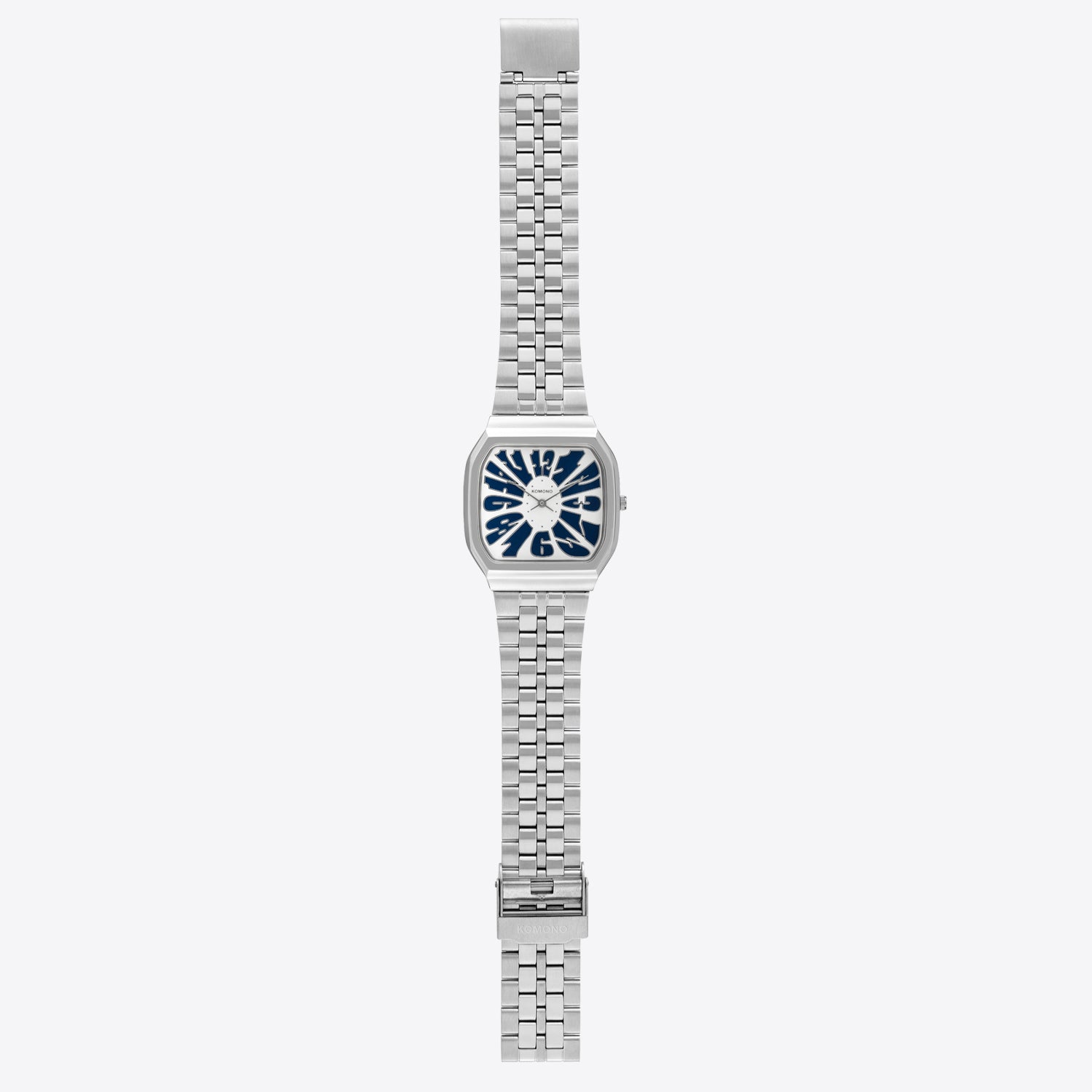 Max Flower Silver Moon Blue Watch on stainless steel wristband with blue dial and interchangeable strap.