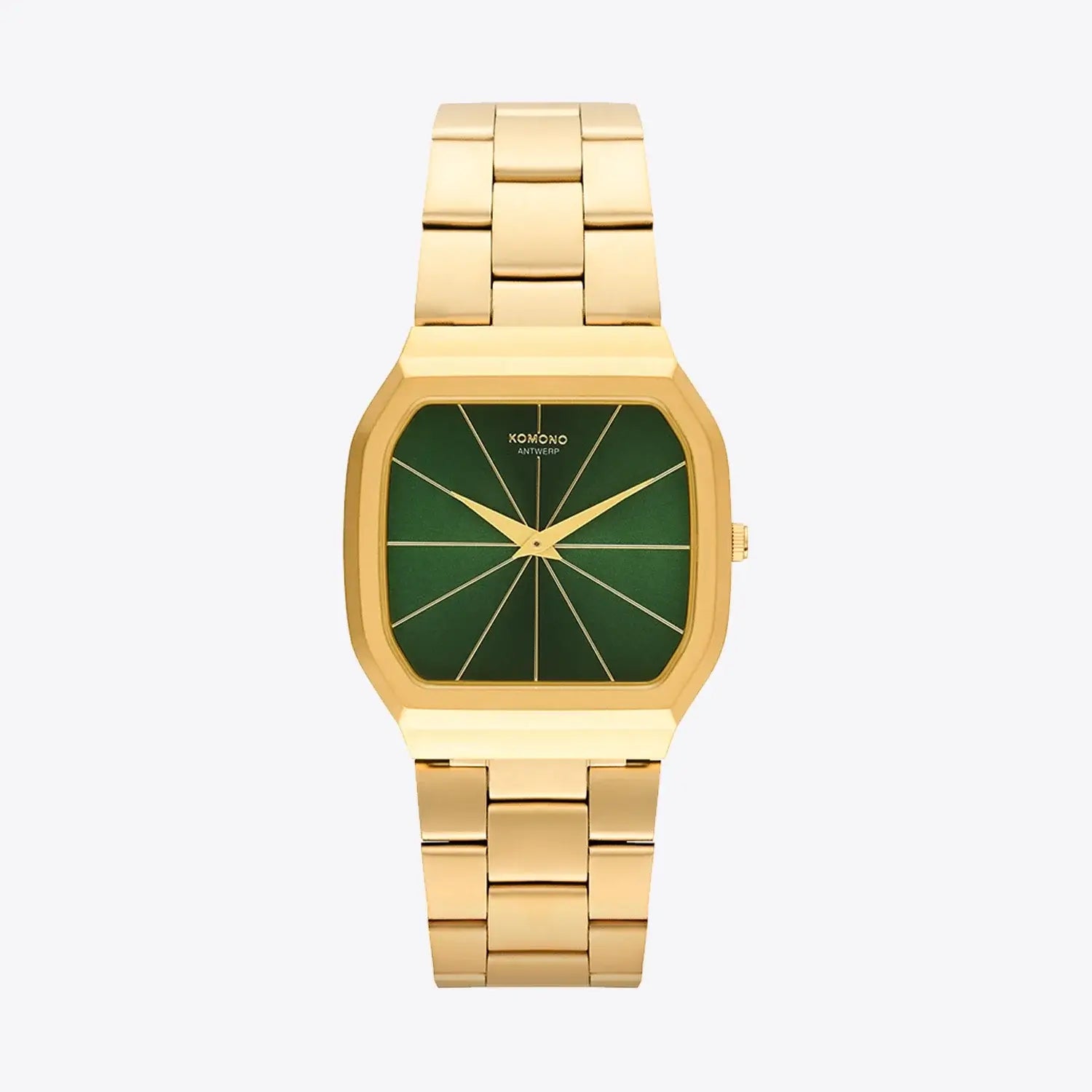 Max Gold Thunderstorm Watch with a green dial and gold stainless steel strap.