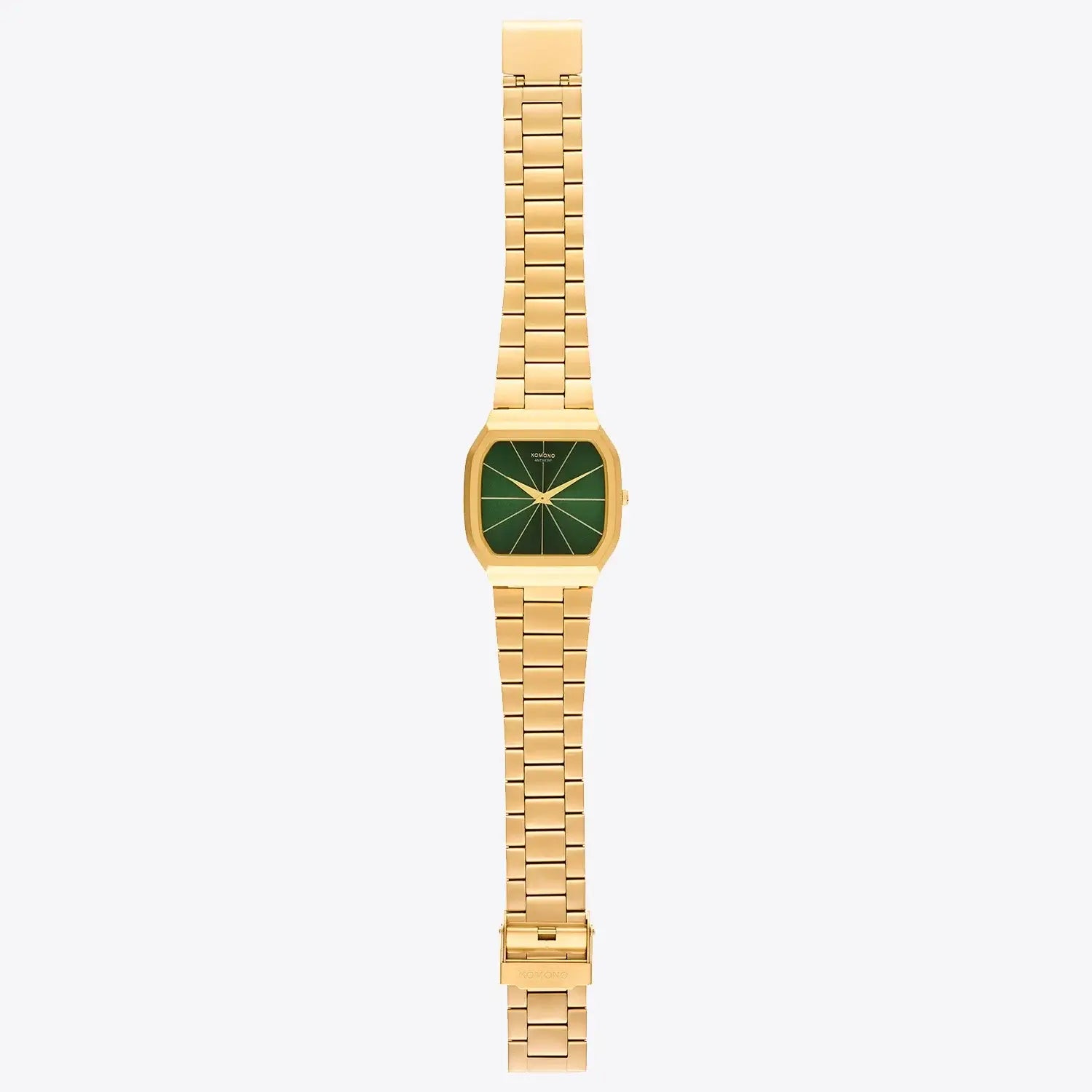 Max Gold Thunderstorm Watch featuring a gold stainless steel strap and a green dial.
