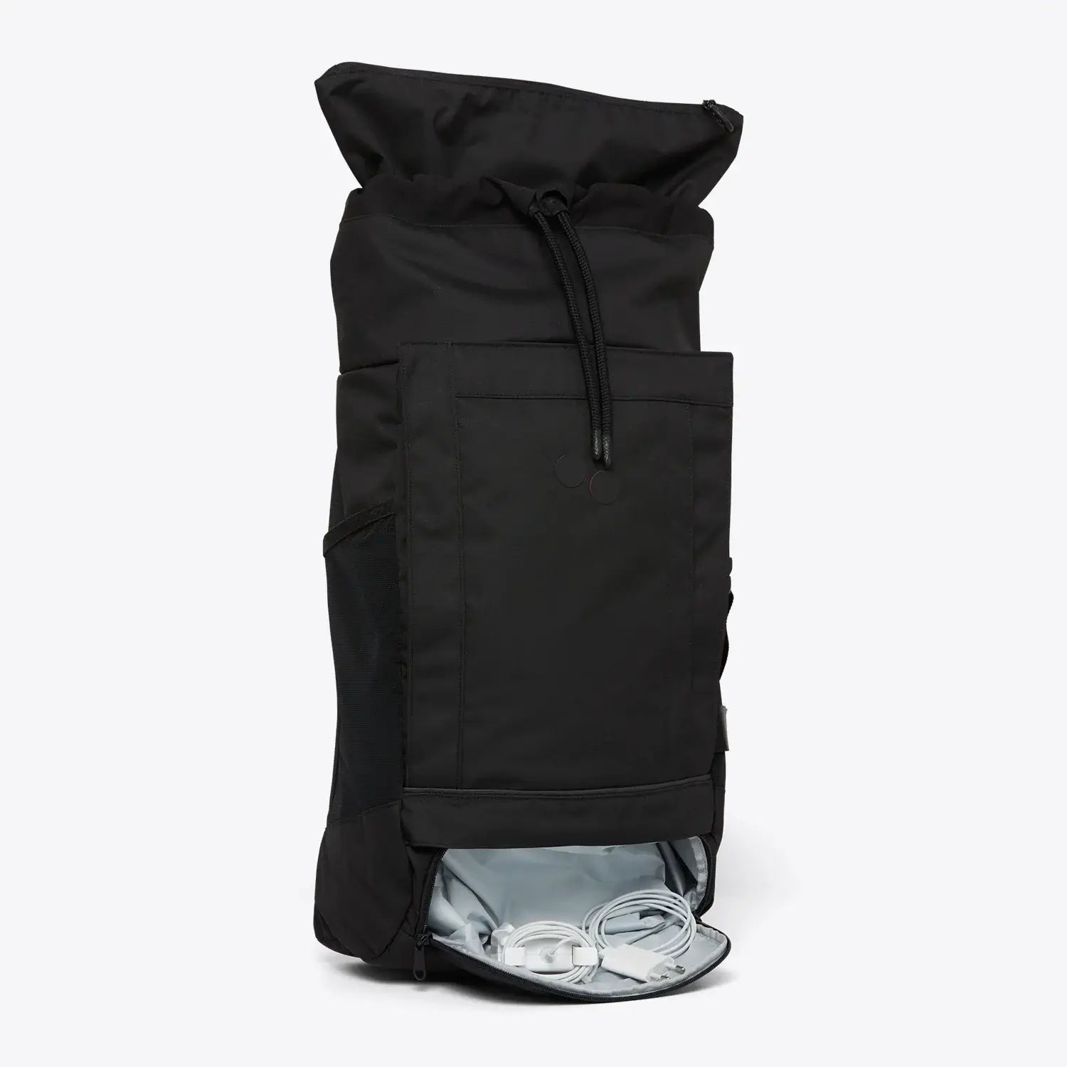 Blok Large Rooted Black Backpack showcasing a water repellent design with multiple access points.