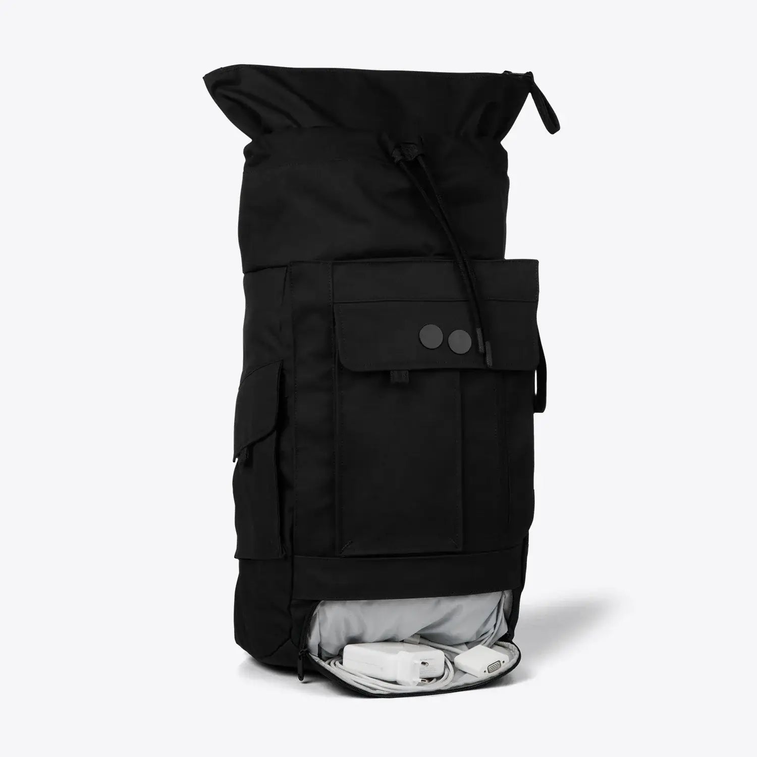 Blok Medium Construct Black Backpack featuring multiple access points and water repellent fabric.