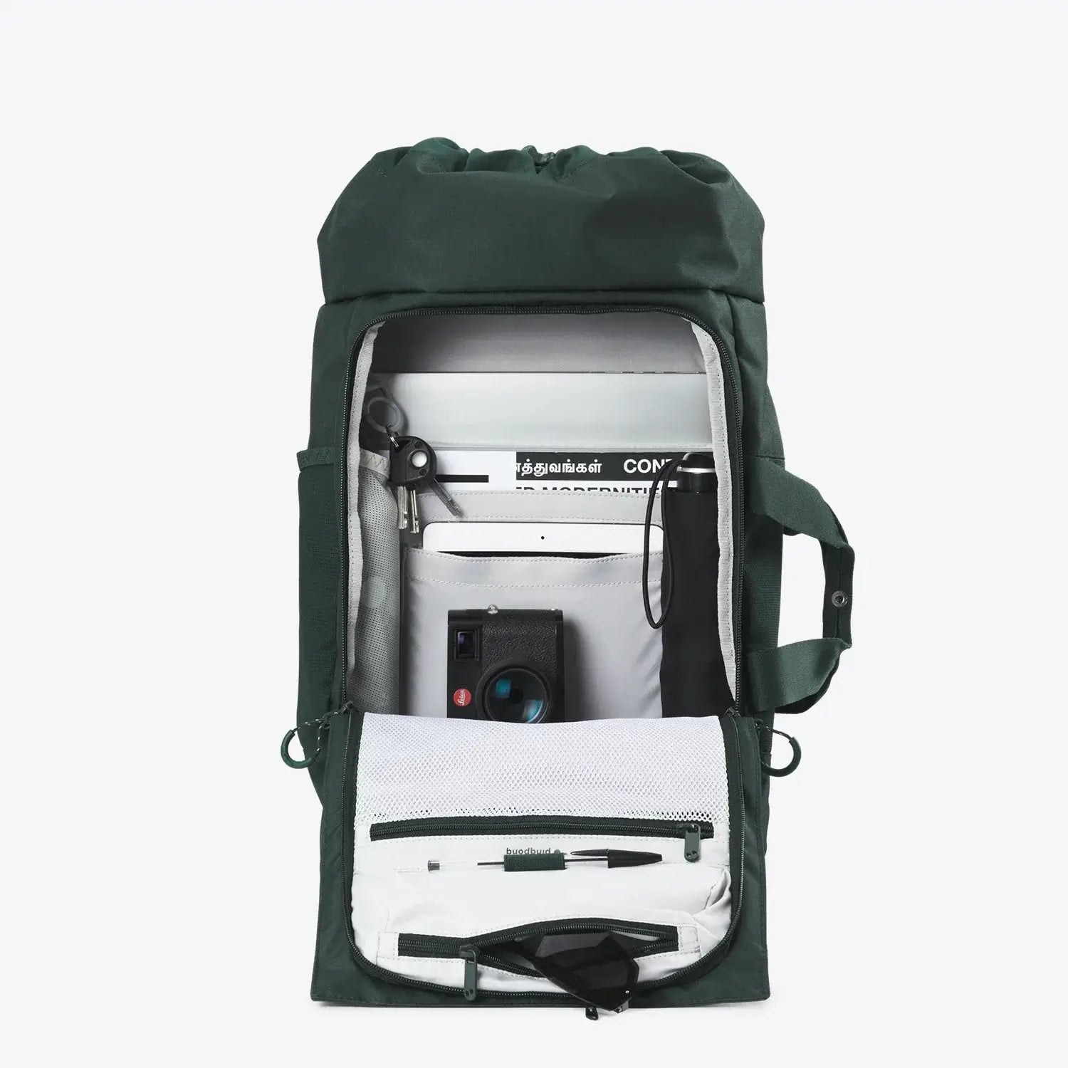 Blok Medium Cosmo Green Backpack with multiple storage compartments and padded laptop section.