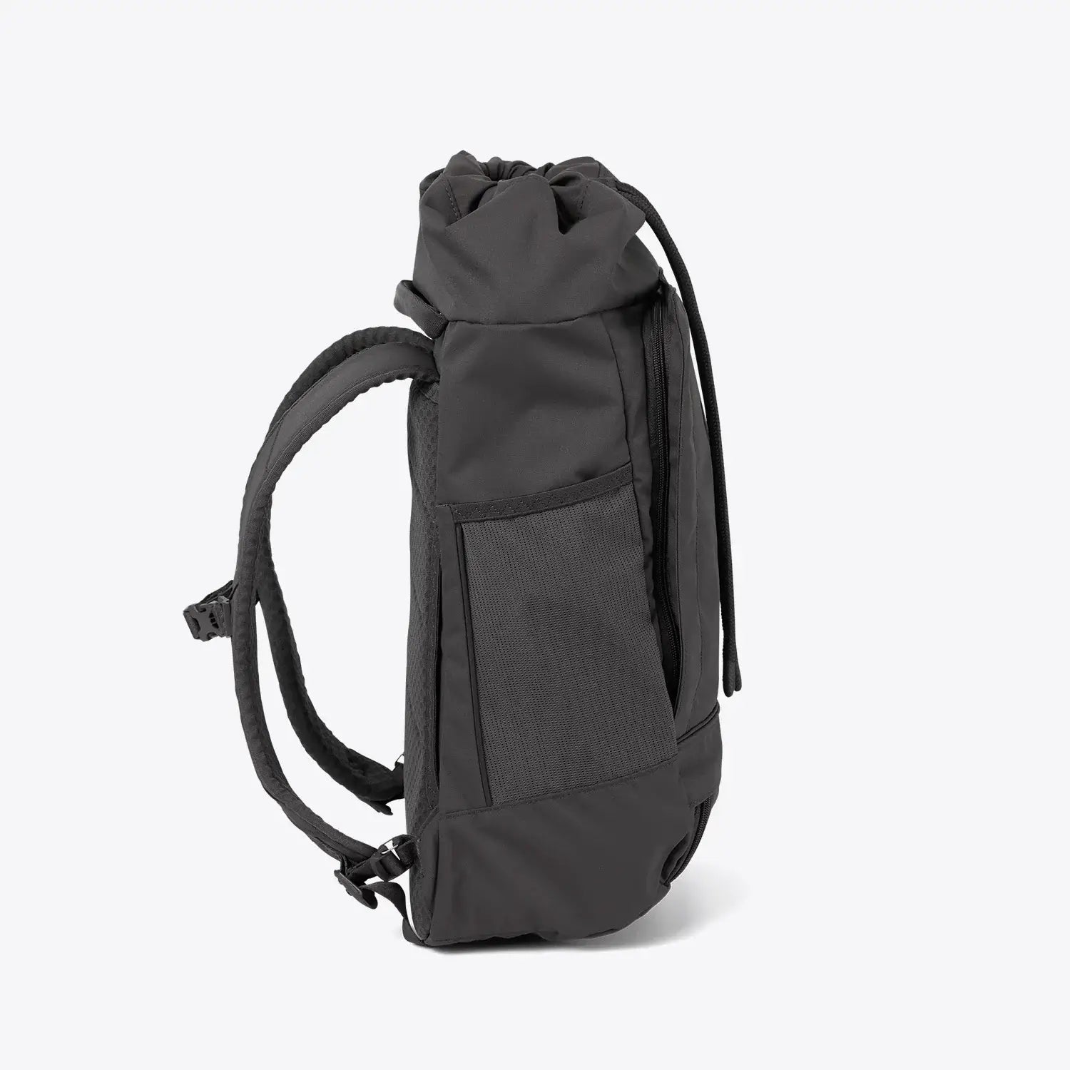 Blok Medium Deep Anthra Backpack side view showing water-repellent fabric and adjustable straps.