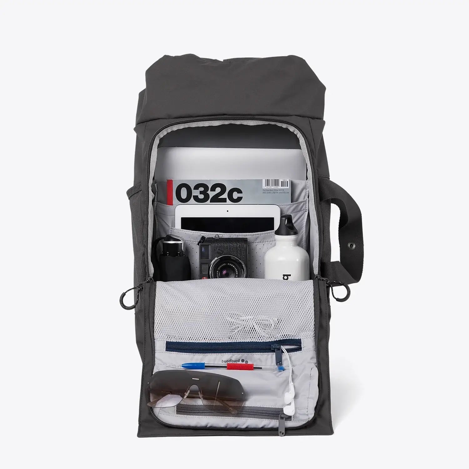 Blok Medium Deep Anthra Backpack with multiple compartments and padded laptop sleeve.