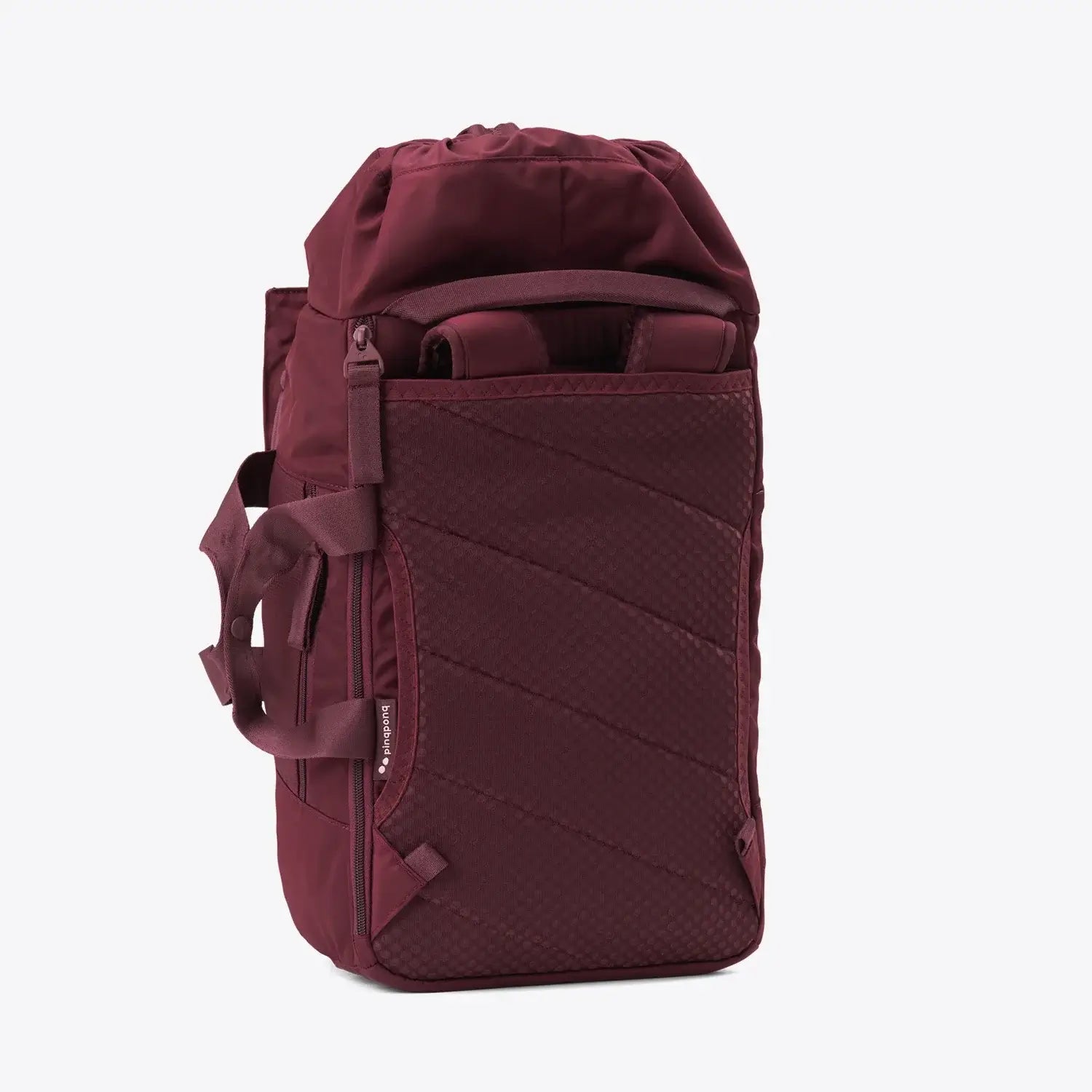 Blok Medium Glazed Red Backpack side view showcasing water repellent material and multiple storage compartments.
