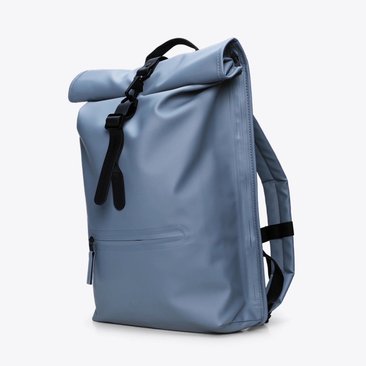 Rolltop Rucksack Blue Dusk Backpack side view showcasing waterproof design and roll-top closure.