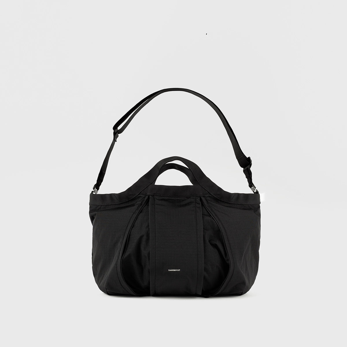 Grid Crossbody Bag Black Shoulder Bag with adjustable strap and water-resistant material.