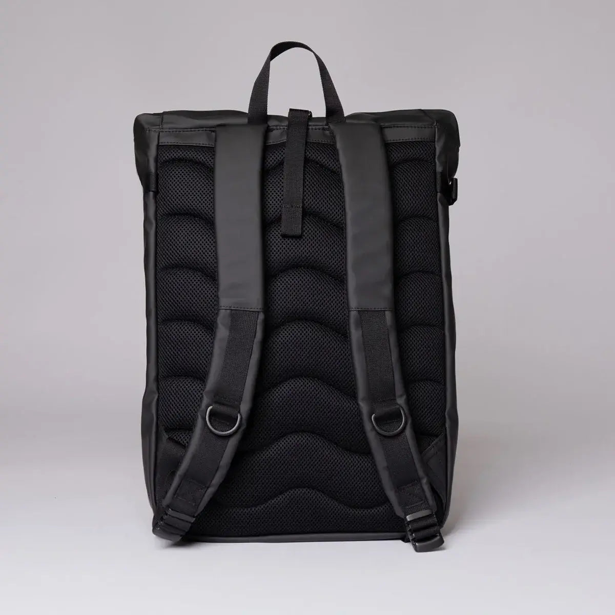 Stream Slim Rolltop L Black Backpack with padded shoulder straps and back panel for comfort.