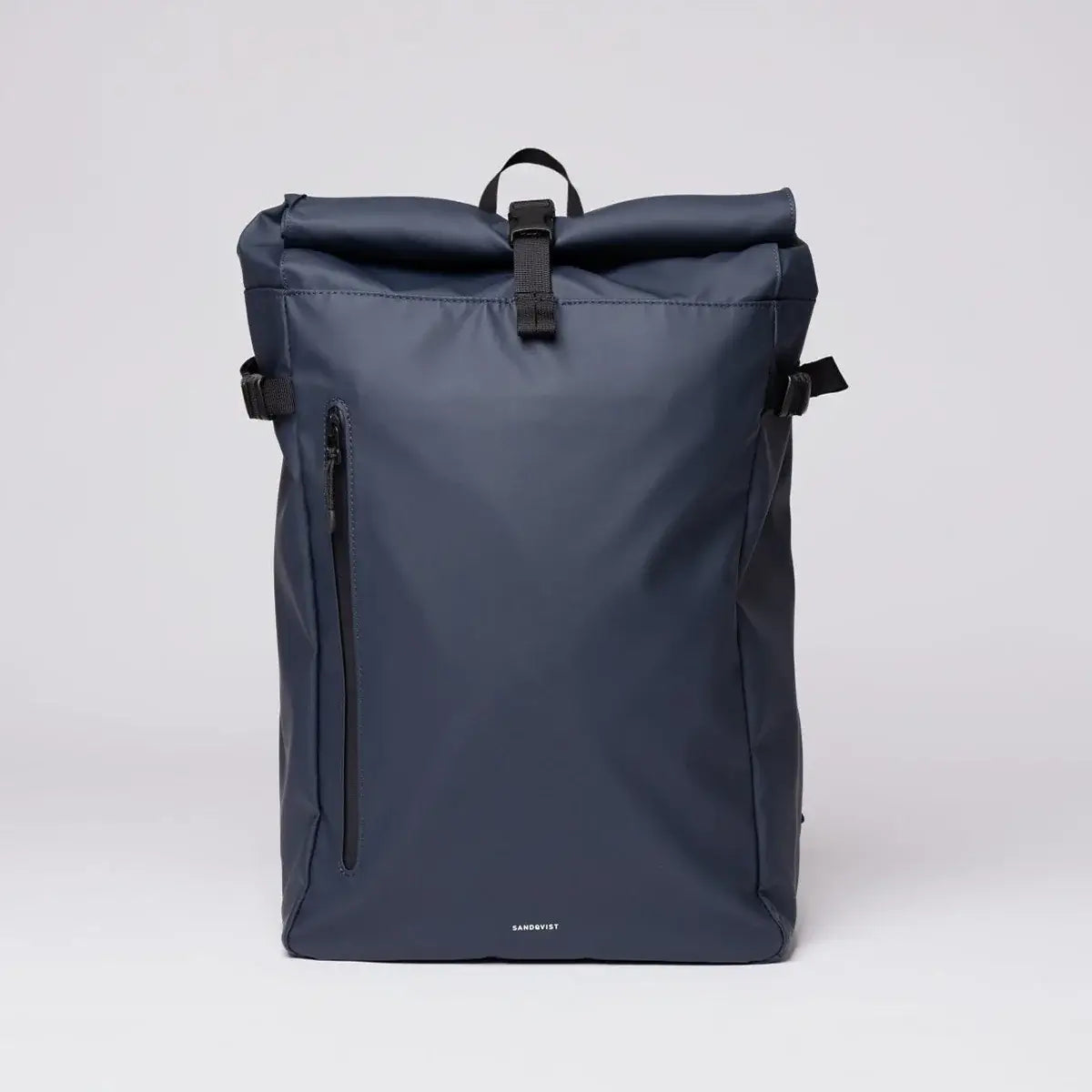 Stream Slim Rolltop L Navy Backpack with waterproof design and zippered front pocket.