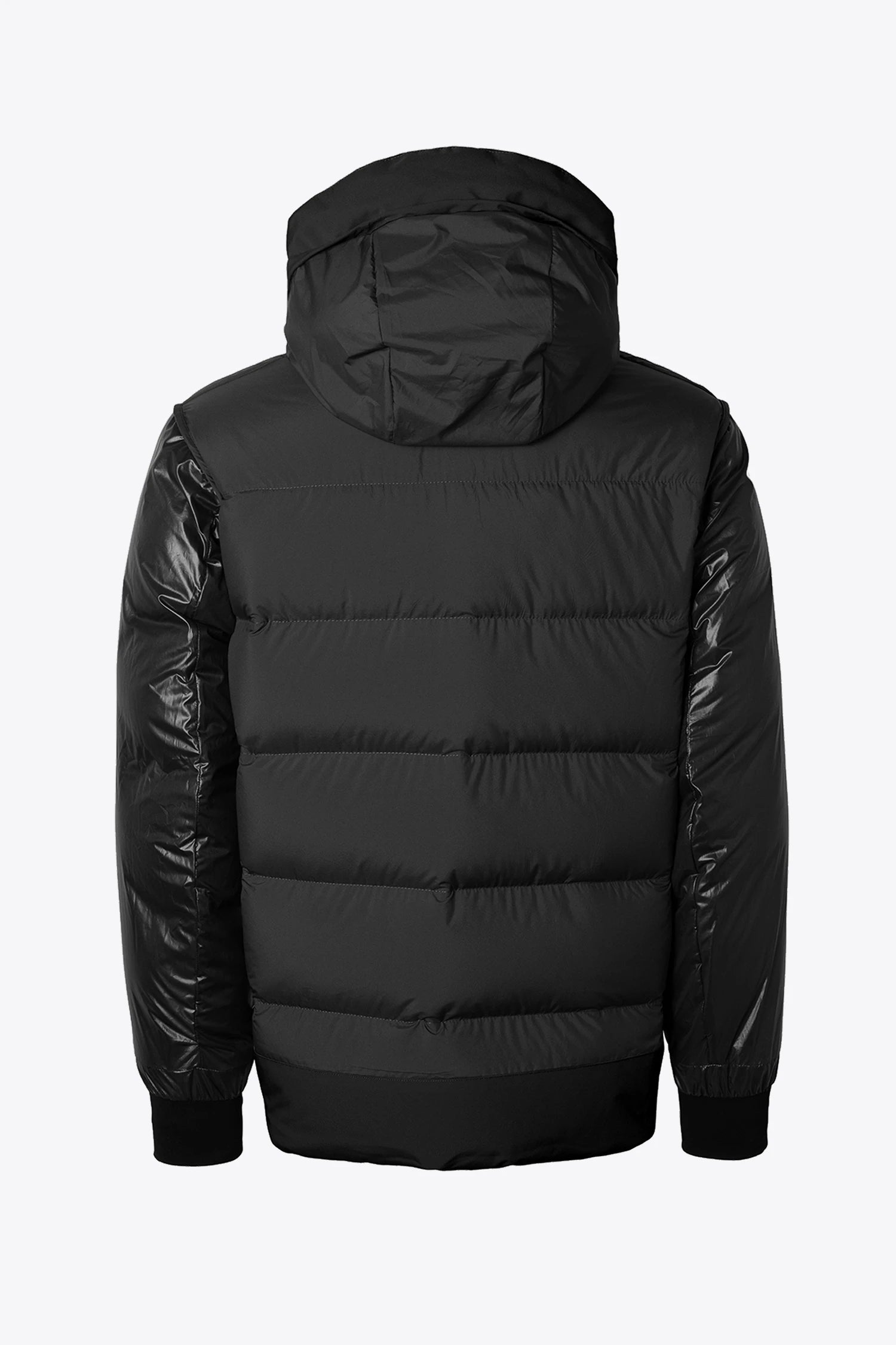 Back view of Torrent II Onyx Coat, a lightweight, waterproof insulated jacket with a hood.