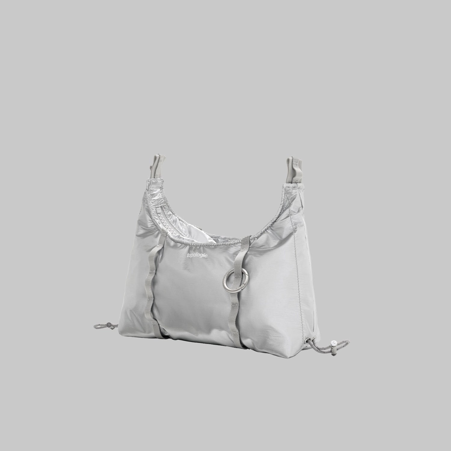 Cloud Hobo XS Chrome Space Coated Shoulder Bag in silver with drawstring detail and daisy chain webbing.