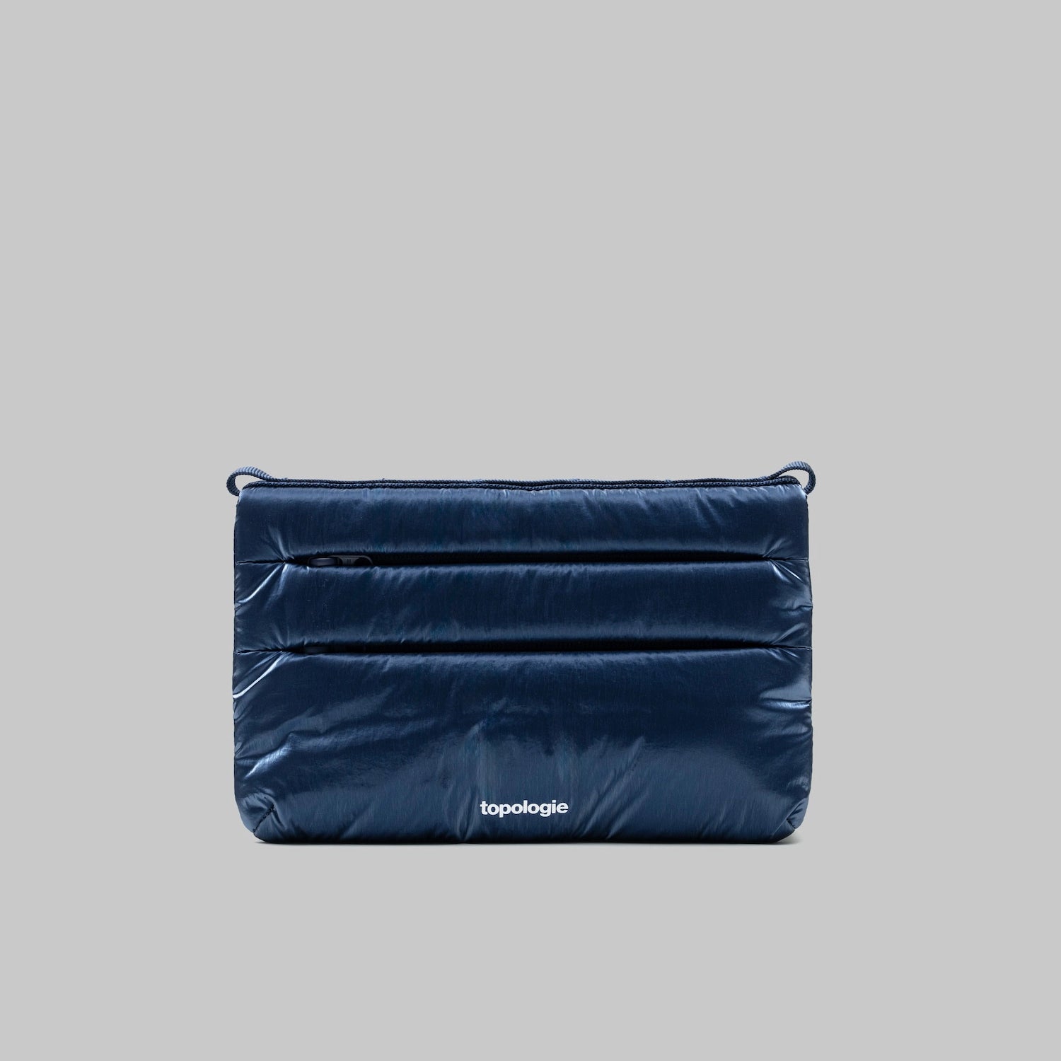 Flat Sacoche Small Marine Blue Metallic Puffer Tasche