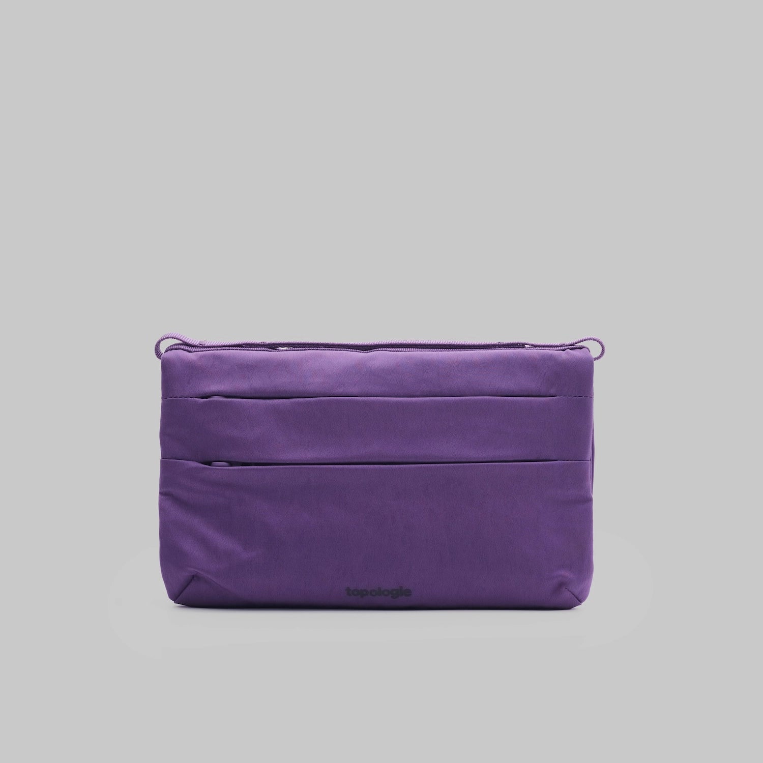 Flat Sacoche Small Purple Washed Silk Nylon Bag with three zipped compartments