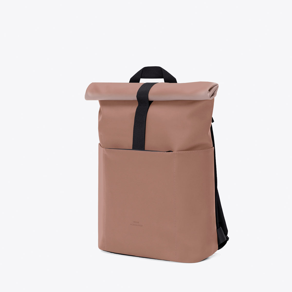 Hajo Macro Lotus Redwood Backpack with waterproof roll-top closure and side zipper.