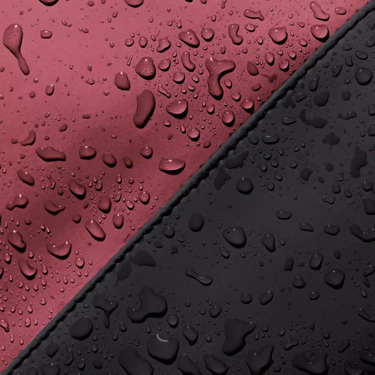 Waterproof material detail of Hajo Lotus Infinity Sand Burgundy Backpack with droplets.