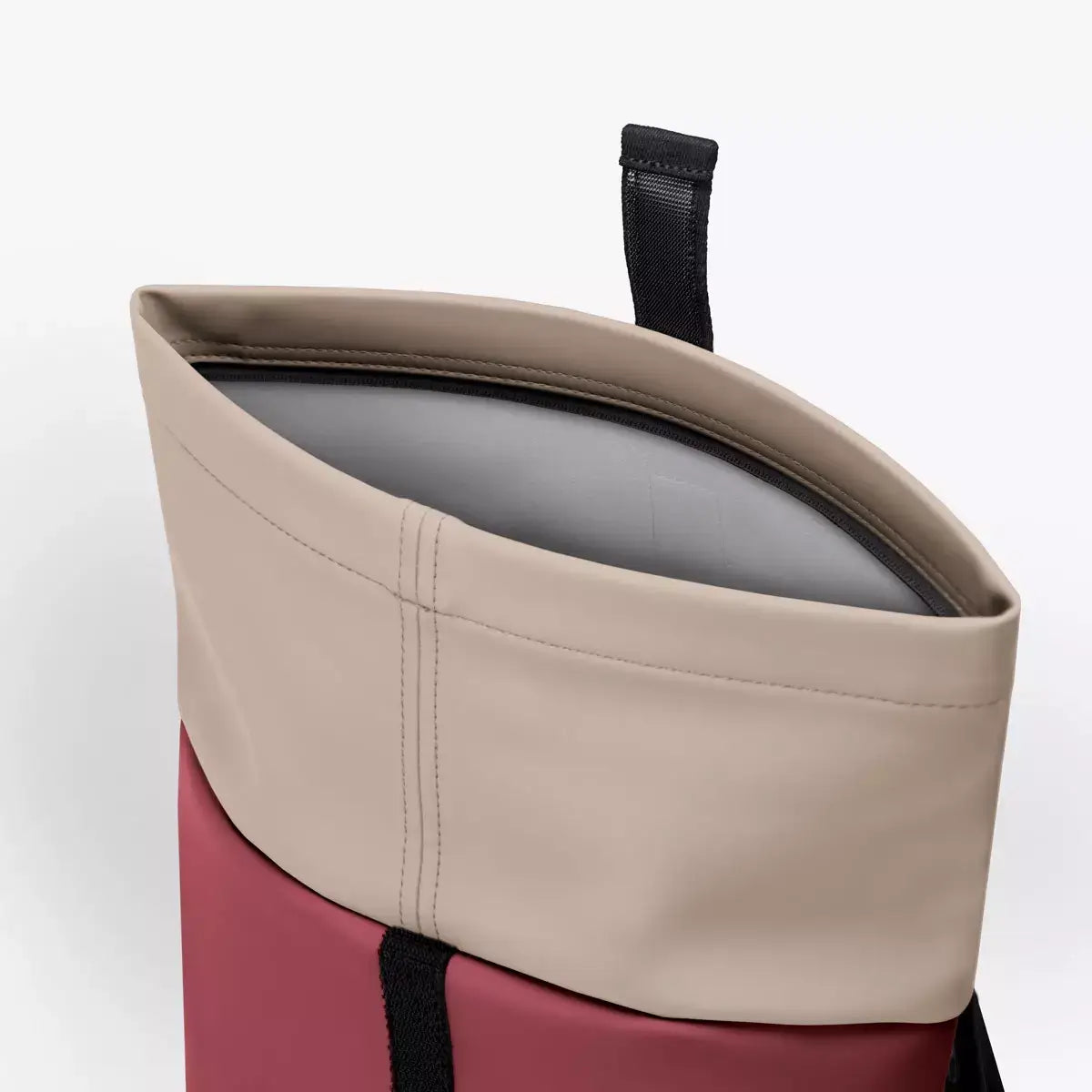 Hajo Mini Lotus Infinity Burgundy Black Backpack open top view showcasing durable materials and design.