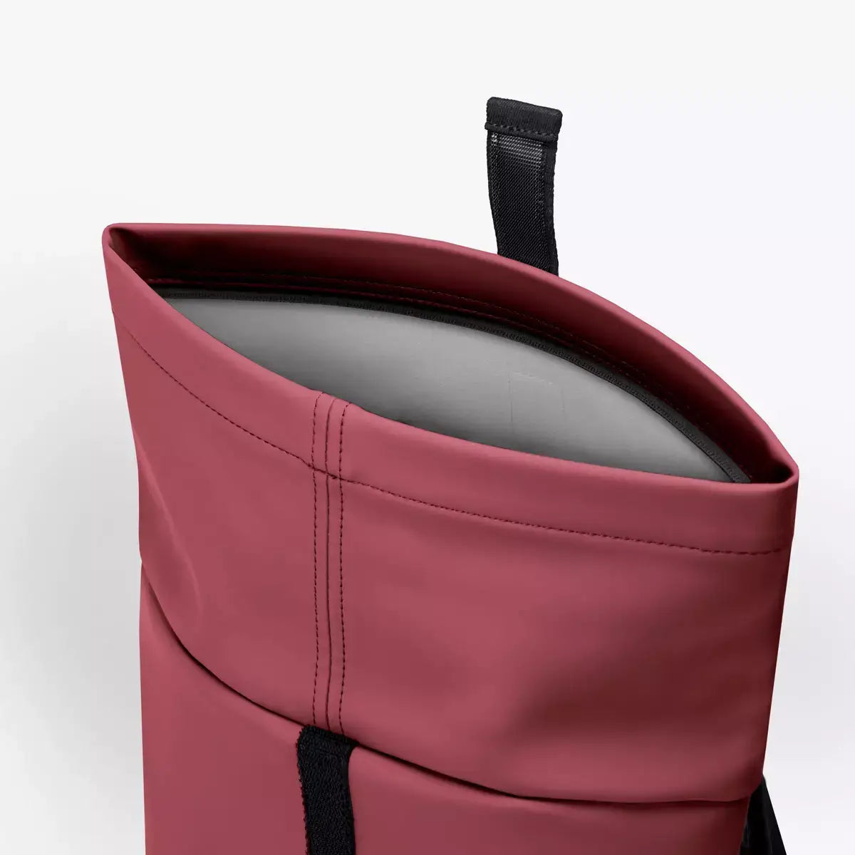 Hajo Mini Lotus Infinity Burgundy Backpack top view showcasing soft interior and durable exterior.