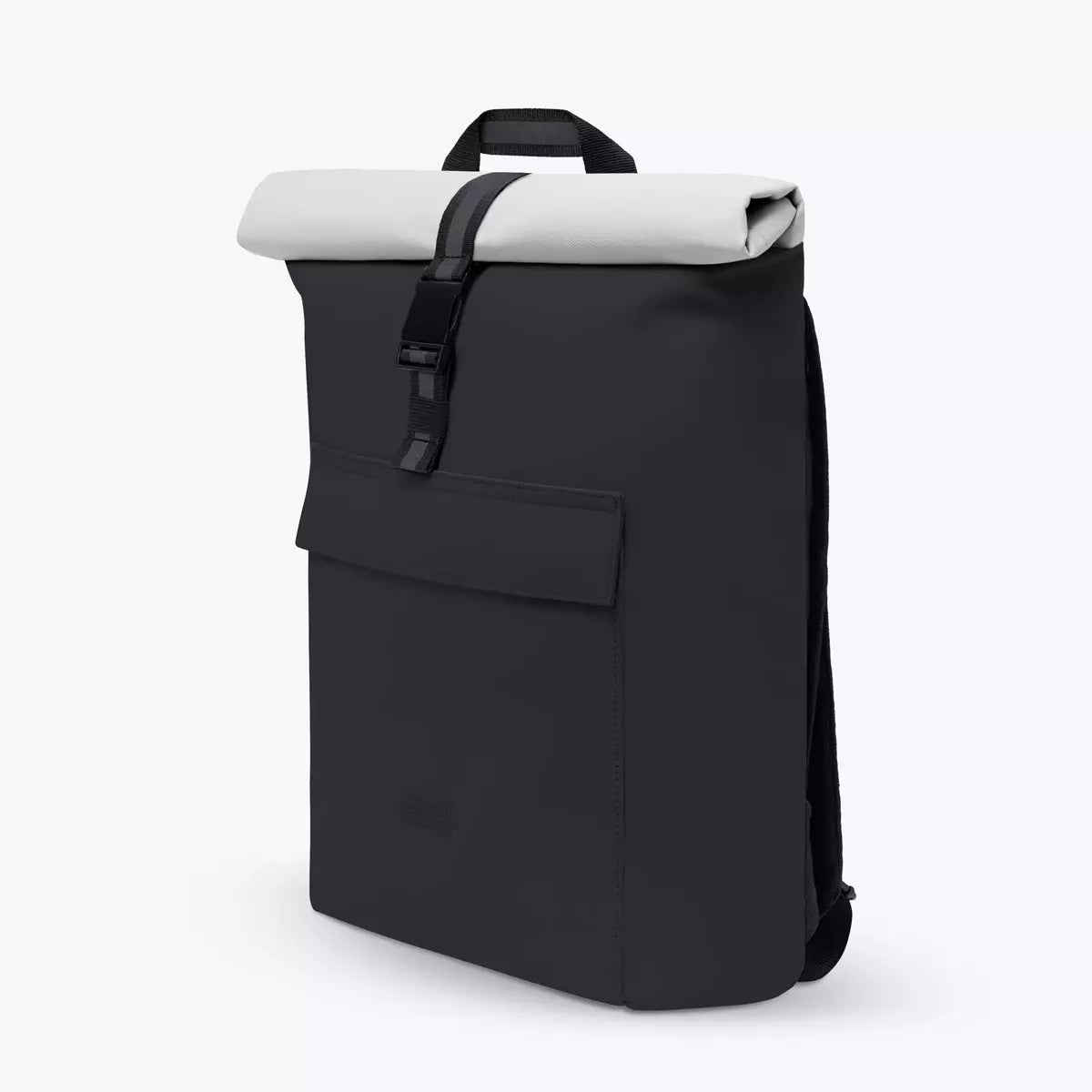 Jannik Medium Aloe Black Light Grey Backpack featuring waterproof roll-top closure and padded shoulder straps.