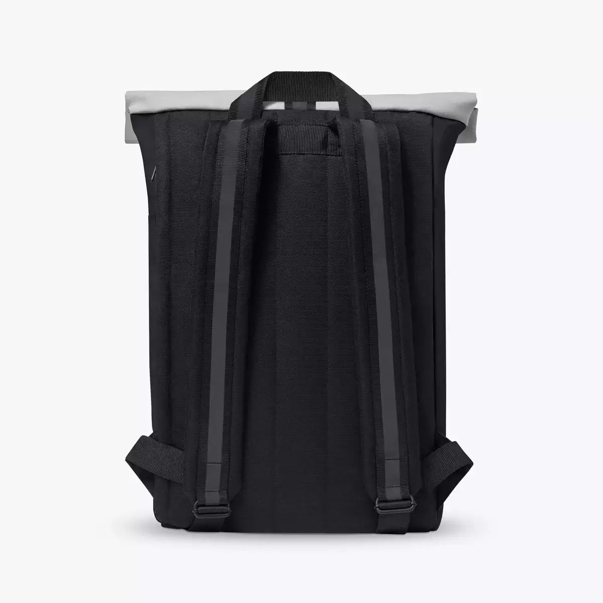 Jannik Medium Aloe Black Light Grey Backpack with waterproof roll-top, padded shoulder straps, and reflective details.