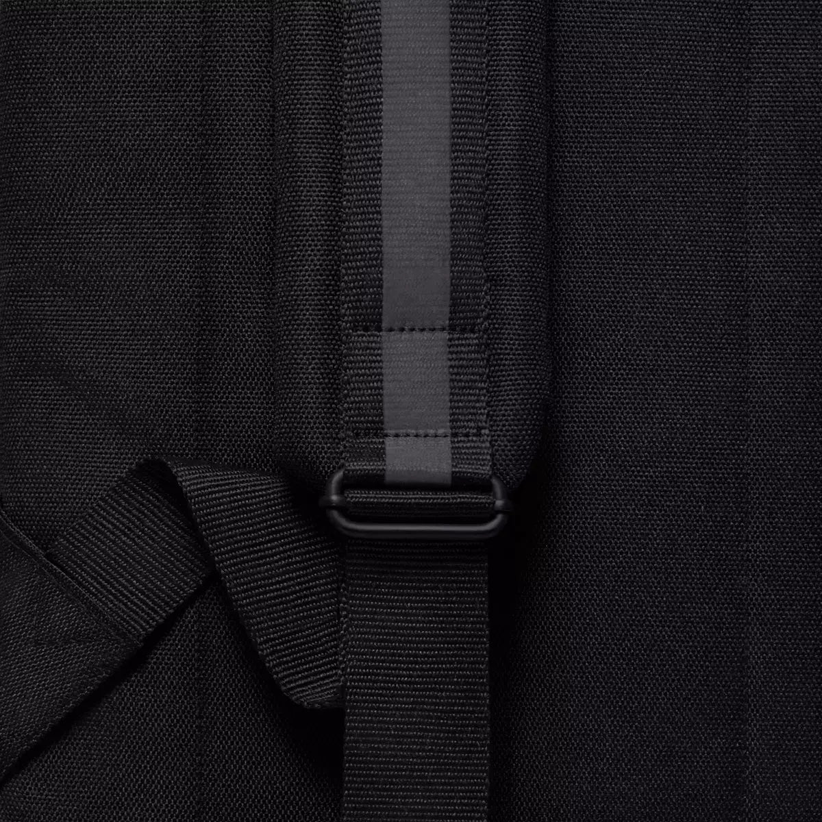 Jannik Medium Aloe Black Light Grey Backpack strap detail showcasing durable webbing and clip.