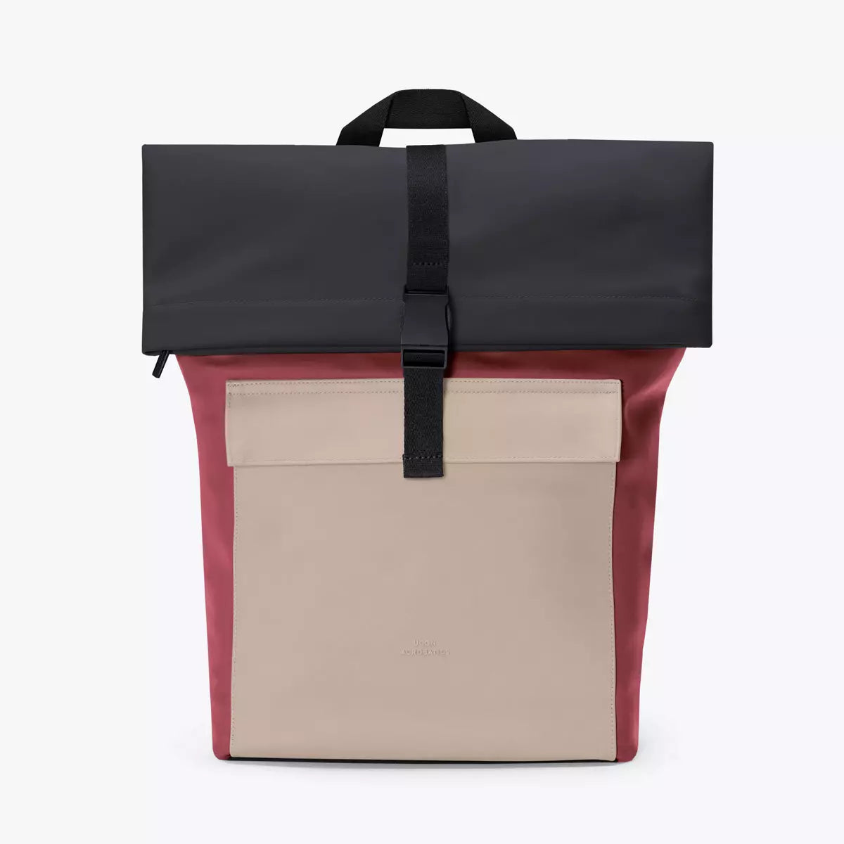 Jannik Medium Lotus Infinity Burgundy Sand Backpack with roll-top closure and side zipper.