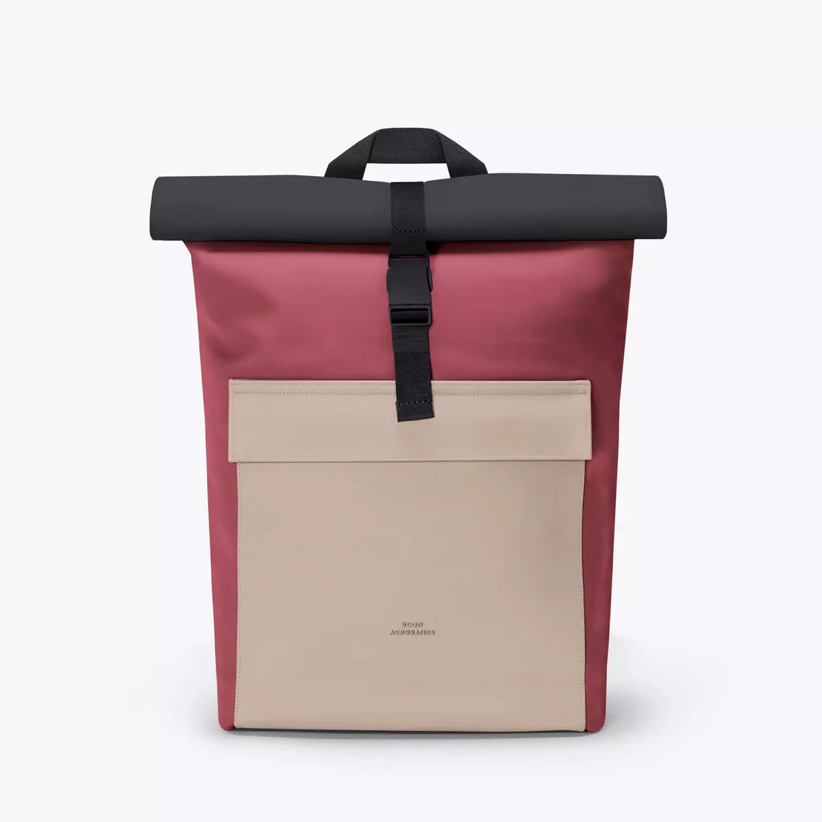Jannik Mini Lotus Infinity Burgundy Sand Backpack in roll-top design with side zipper and sleek color blend.