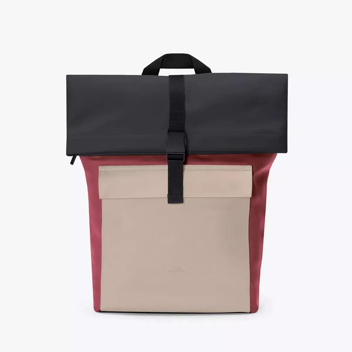 Jannik Mini Lotus Infinity Burgundy Sand Backpack with roll-top closure and side zipper, ultra durable and waterproof.