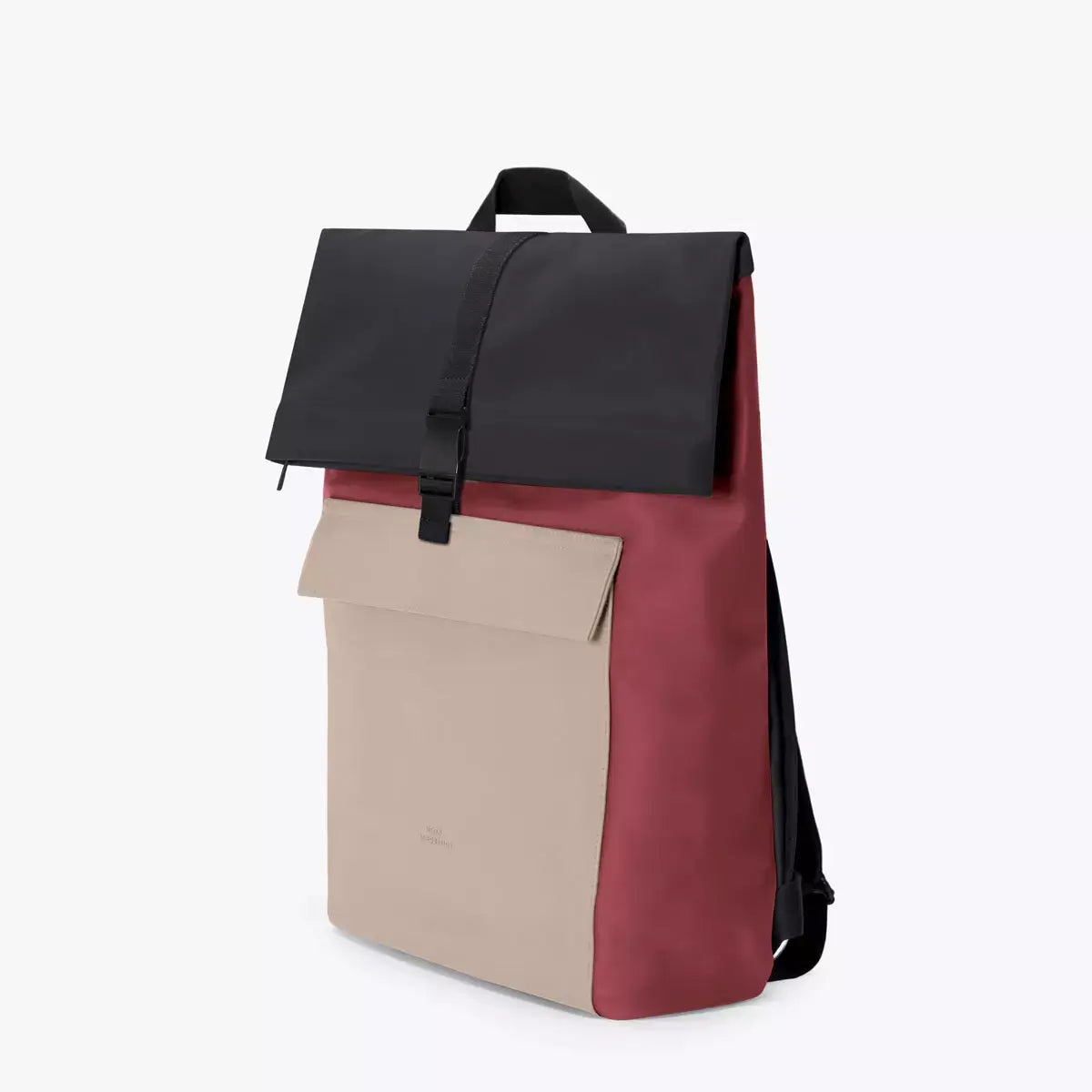 Jannik Mini Lotus Infinity Burgundy Sand Backpack featuring a waterproof roll-top design and durable materials.