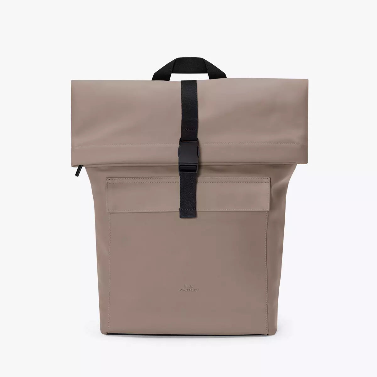 Jannik Mini Lotus Infinity Dark Sand Backpack with roll-top closure and side zipper, ultra durable and waterproof.