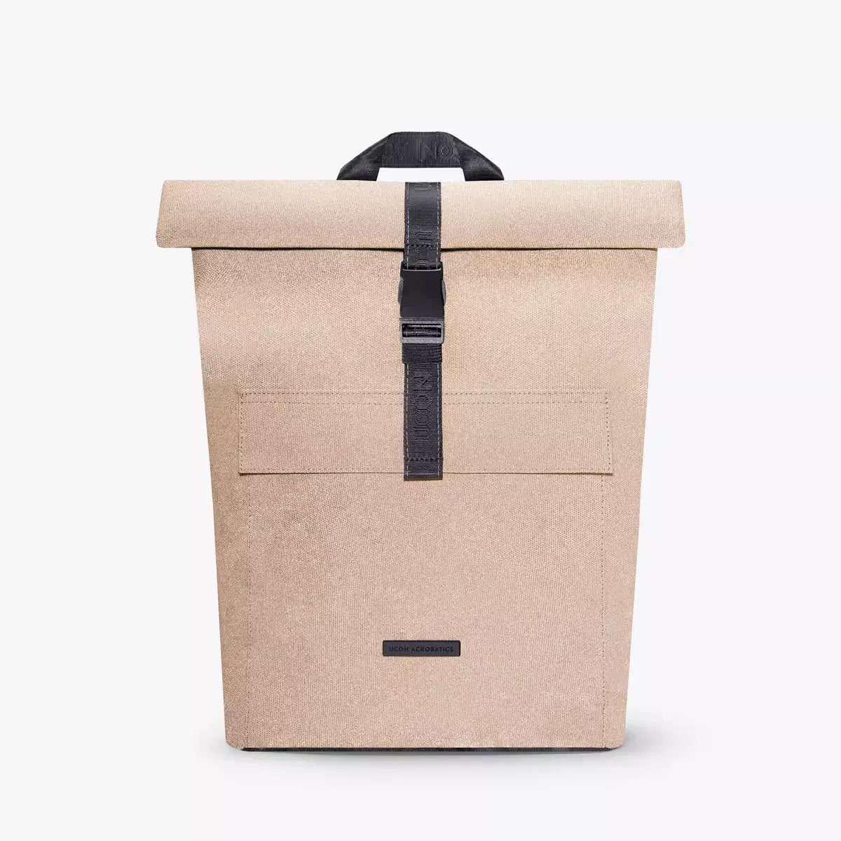 Jannik Mini Phantom Olive Reflective Backpack with roll-top closure and padded straps, made from recycled materials.