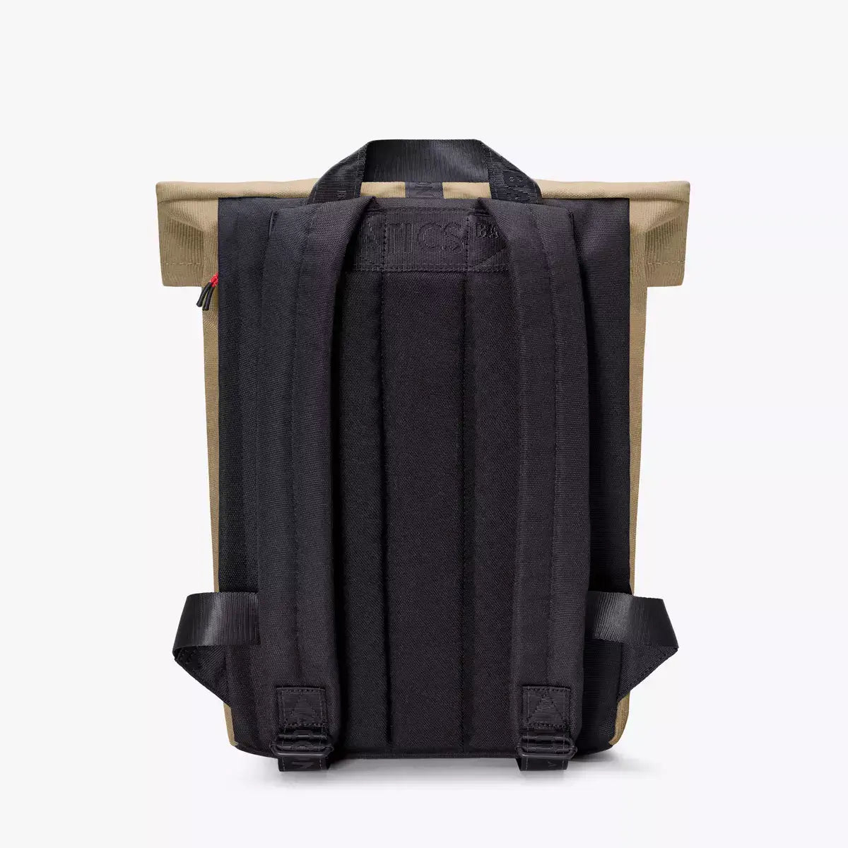 Jannik Mini Phantom Olive Reflective Backpack showing padded shoulder straps and roll-top closure design.
