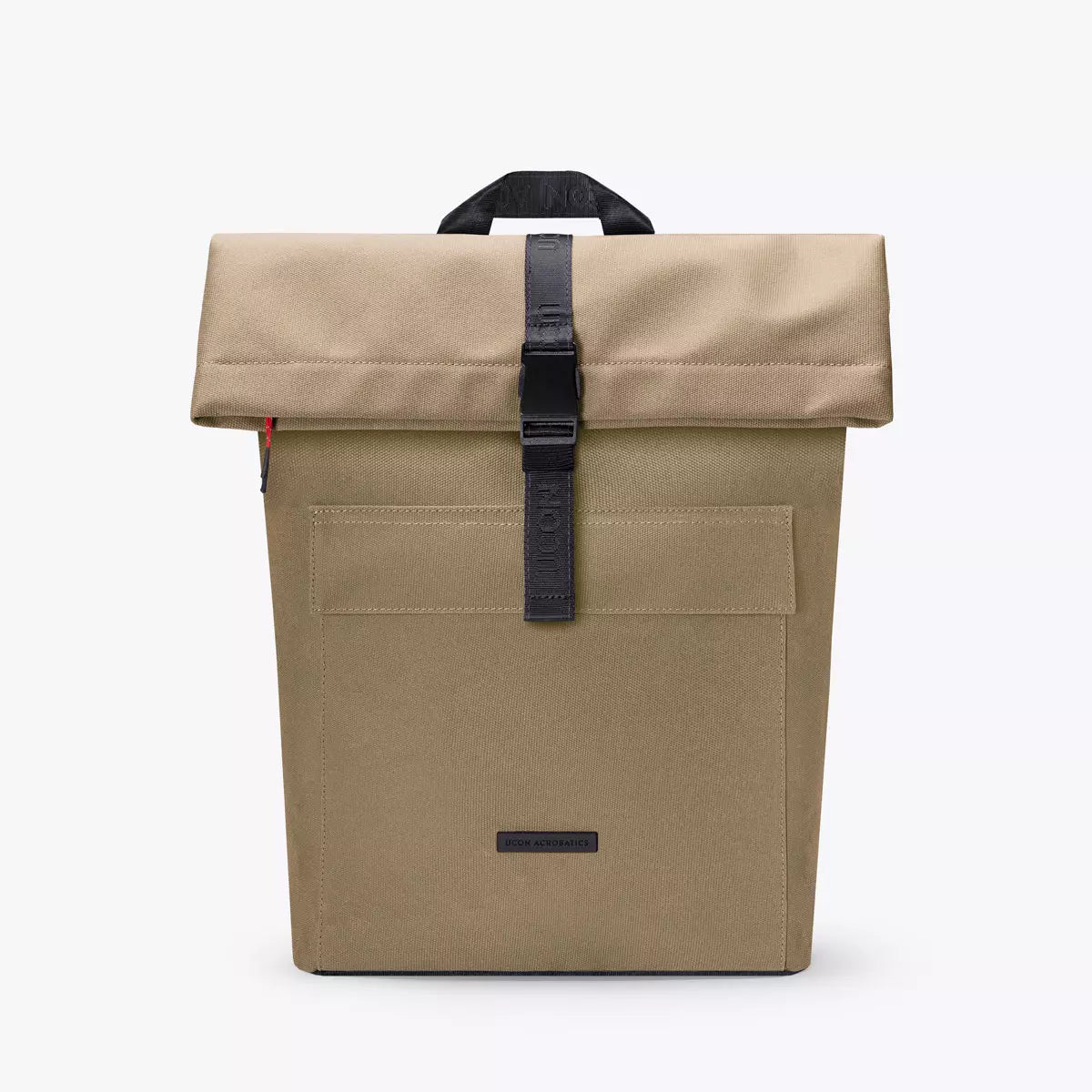 Jannik Mini Phantom Olive Reflective Backpack featuring roll-top closure and side zipper, made from recycled materials.