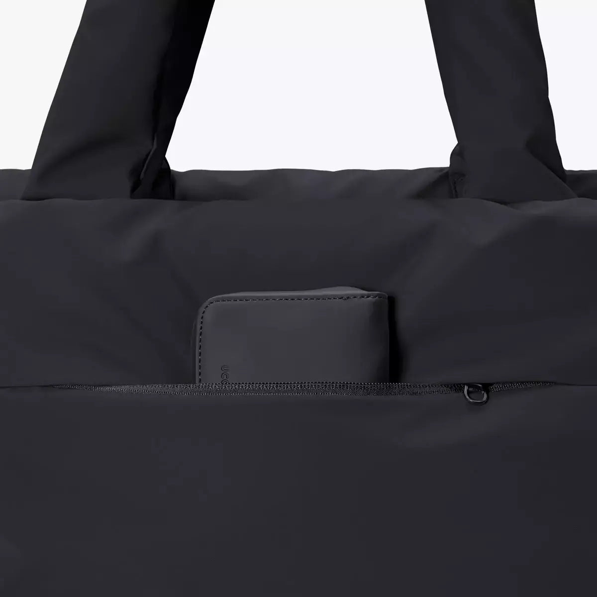 Olivia Large Moss Black Shoulder Bag front view showing water-resistant material and zipper pocket.