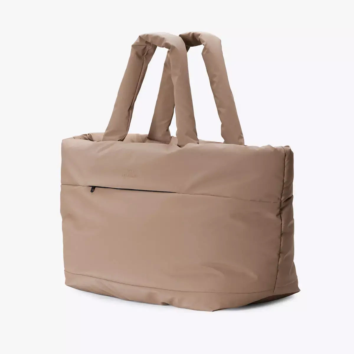 Olivia Large Moss Earth Shoulder Bag in light brown with multiple handles and front zipper pocket.
