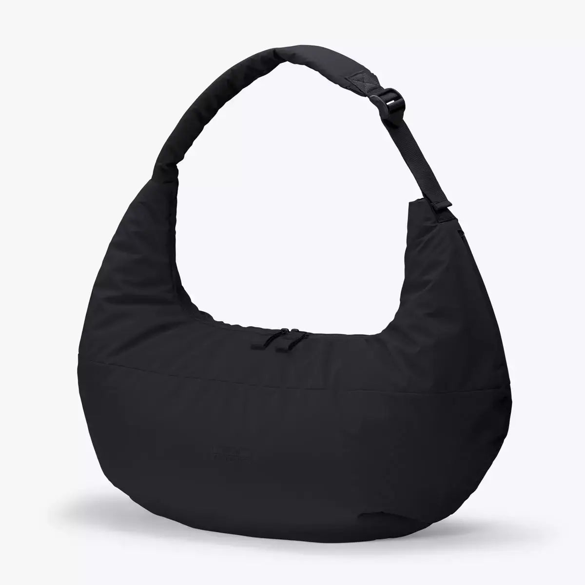 Shota Large Moss Black Shoulder Bag, large puffer design, water resistant, adjustable strap, fits 16 inch MacBook Pro.