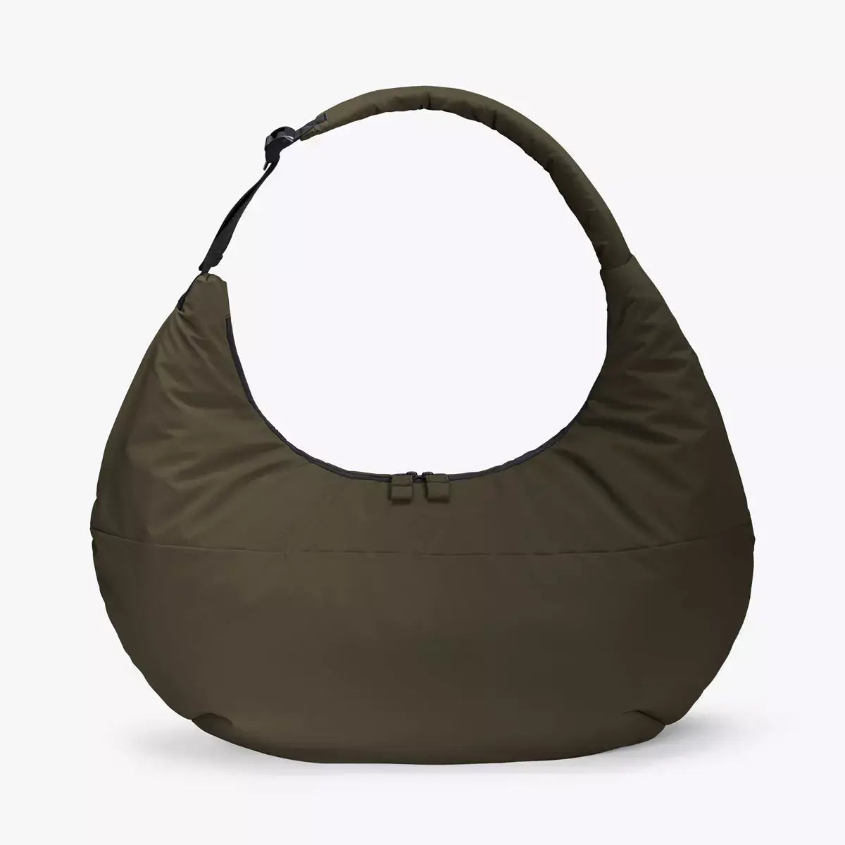 Shota Large Moss Olive Shoulder Bag featuring a large puffer design, water-resistant material and adjustable strap.