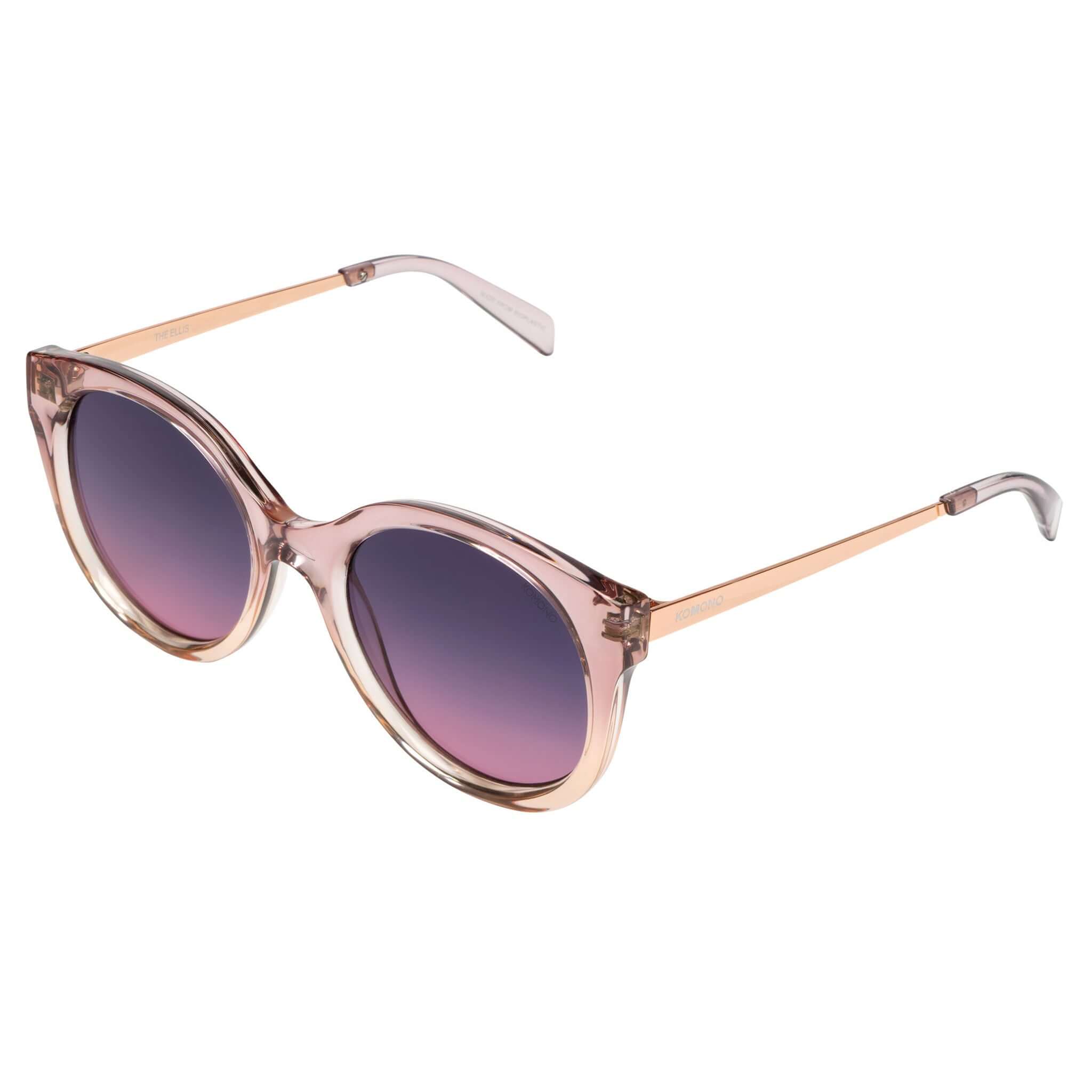Ellis Metal Blush Rose Gold Sunglasses with dark blue to red lenses and eco-made frame.