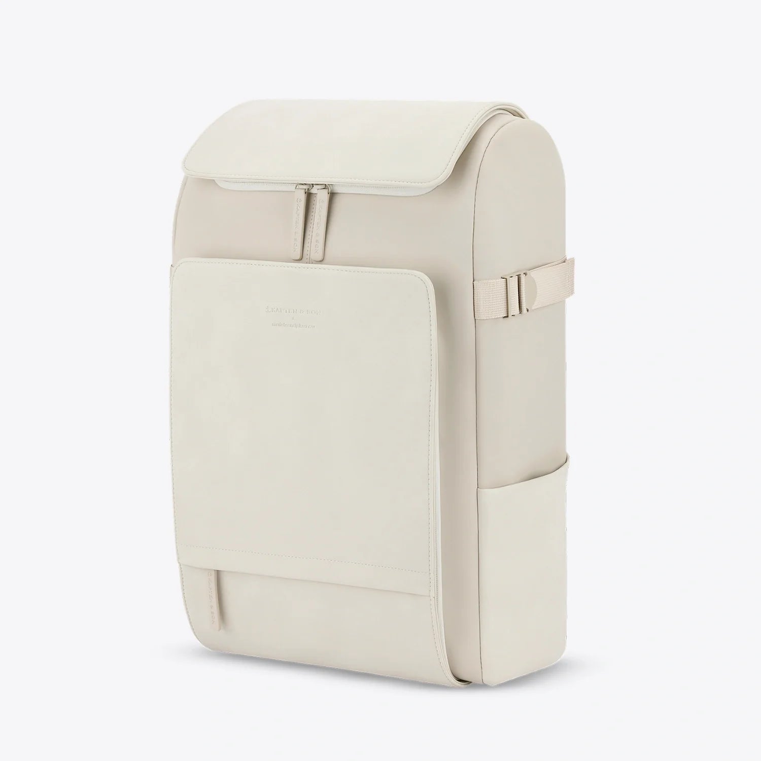 Bali Sandstone Backpack with zip closure, padded shoulder straps, and laptop pocket made from recycled PET bottles.