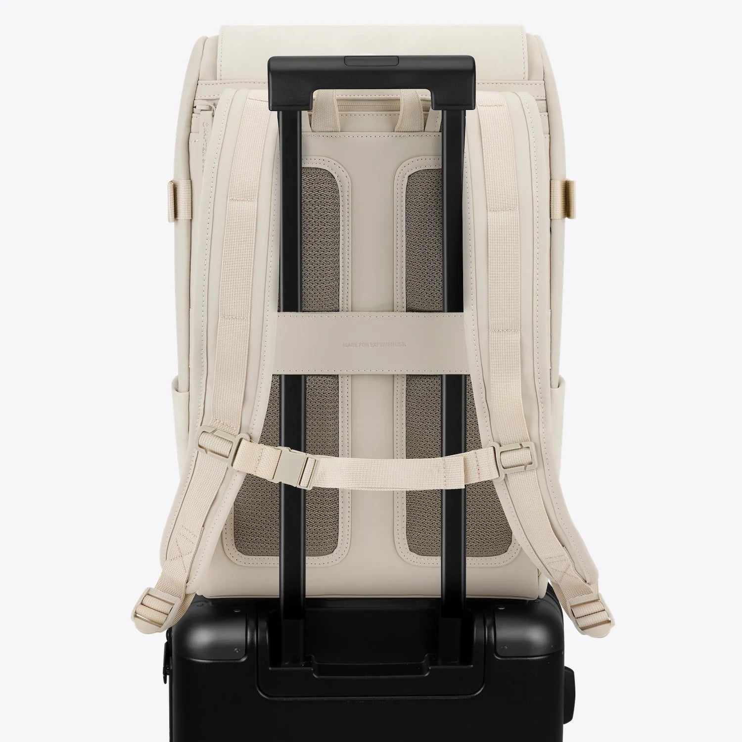 Bali Sandstone Backpack showing padded shoulder straps and back panel, designed for comfort and travel.