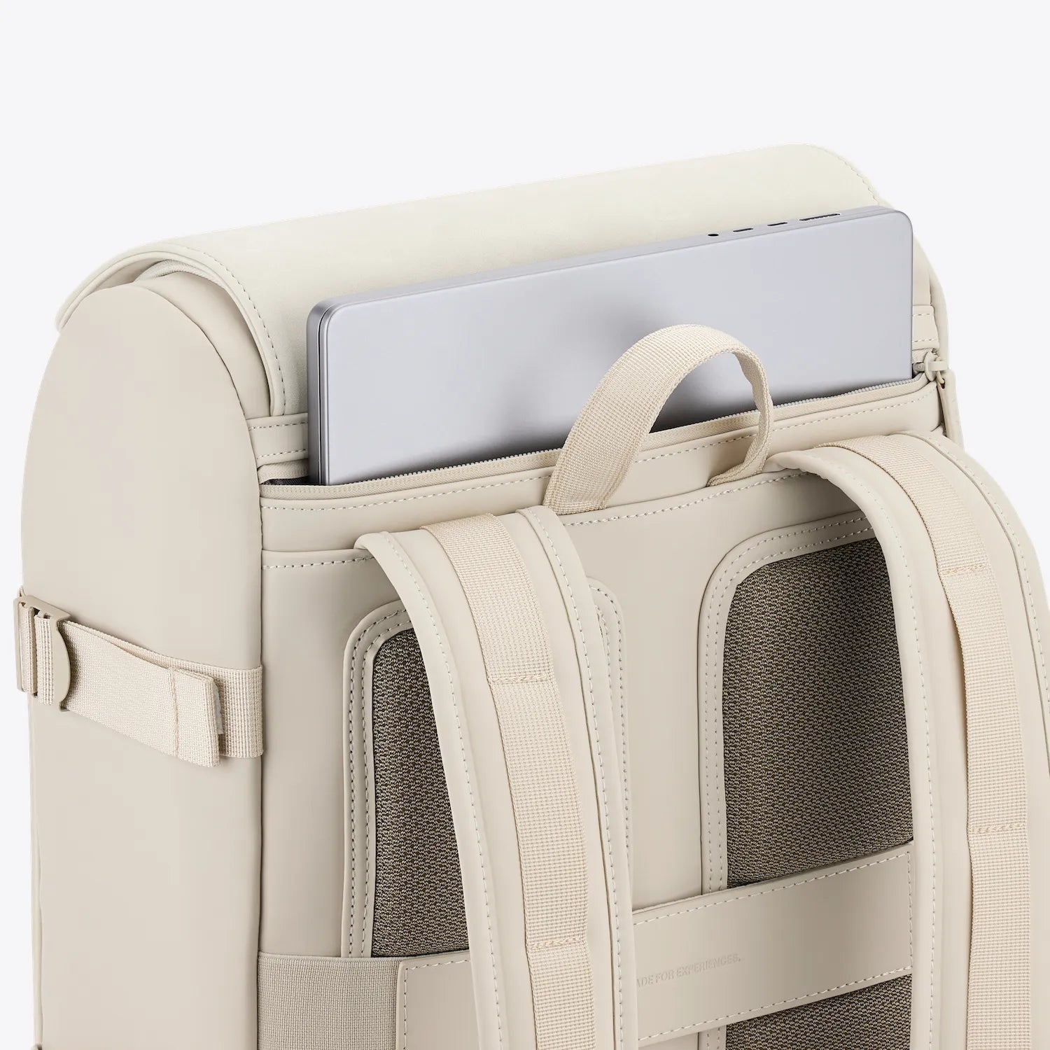 Bali Sandstone Backpack featuring padded laptop pocket and ergonomic back panel.