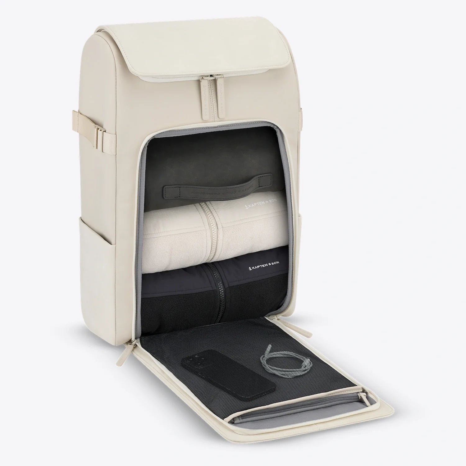 Bali Sandstone Backpack with padded laptop pocket and organized interior for clothes and gadgets.