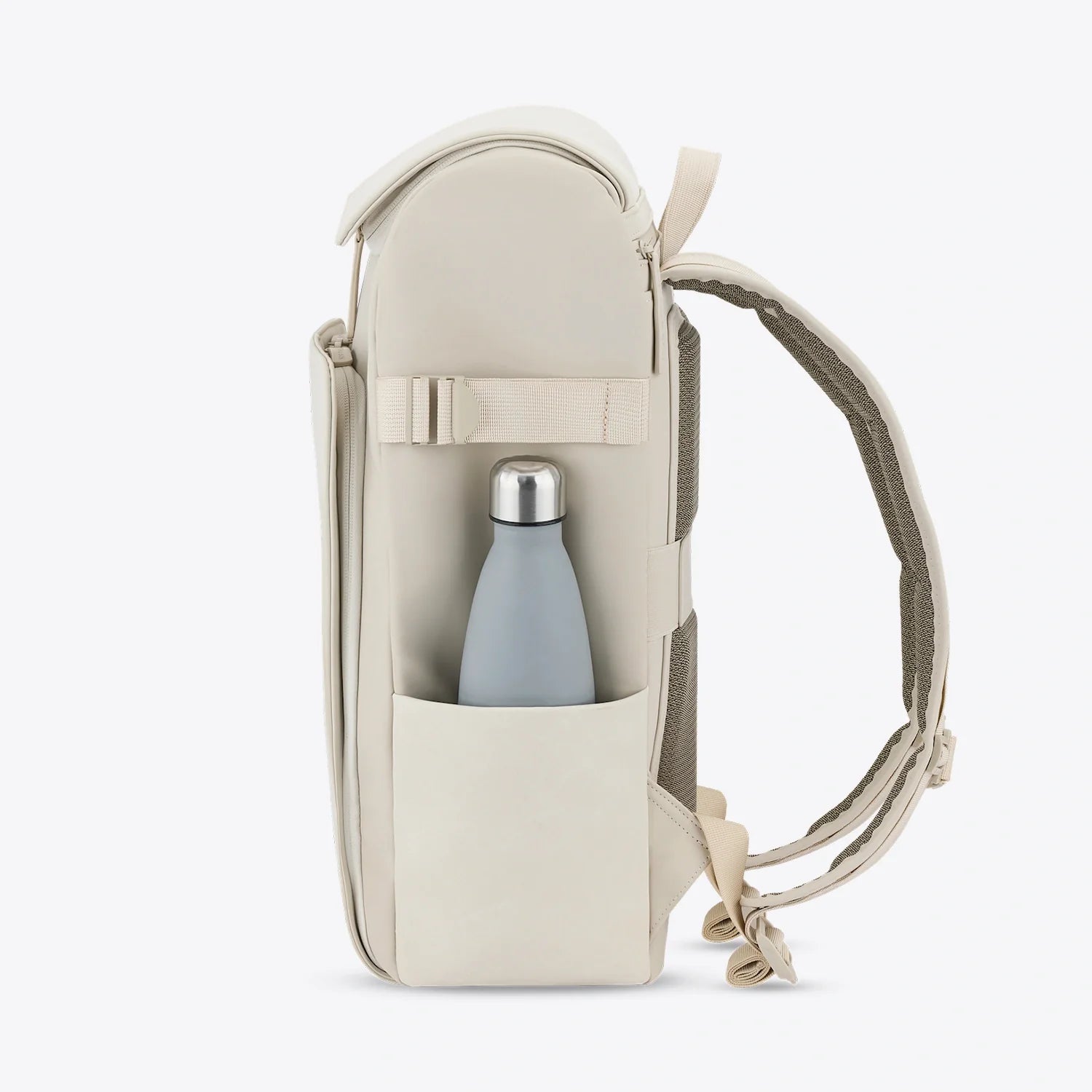 Bali Sandstone Backpack featuring a side water bottle pocket and ergonomic straps for comfort.