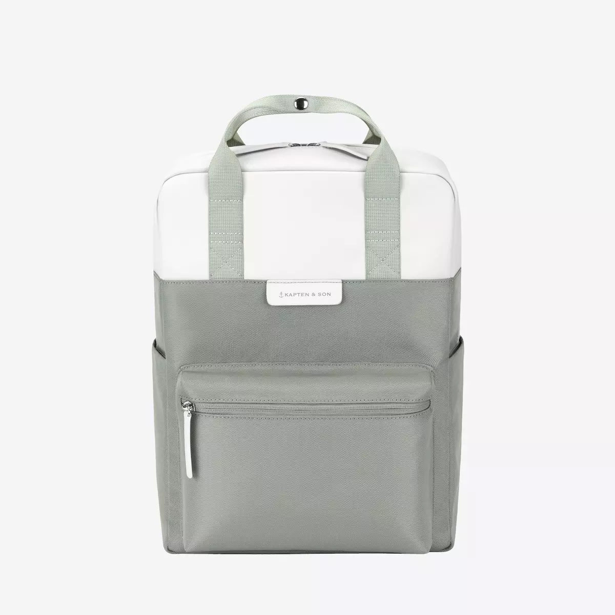 Bergen Muted Sage Backpack designed for minimalism, featuring 3 outer pockets and a water-resistant fabric.