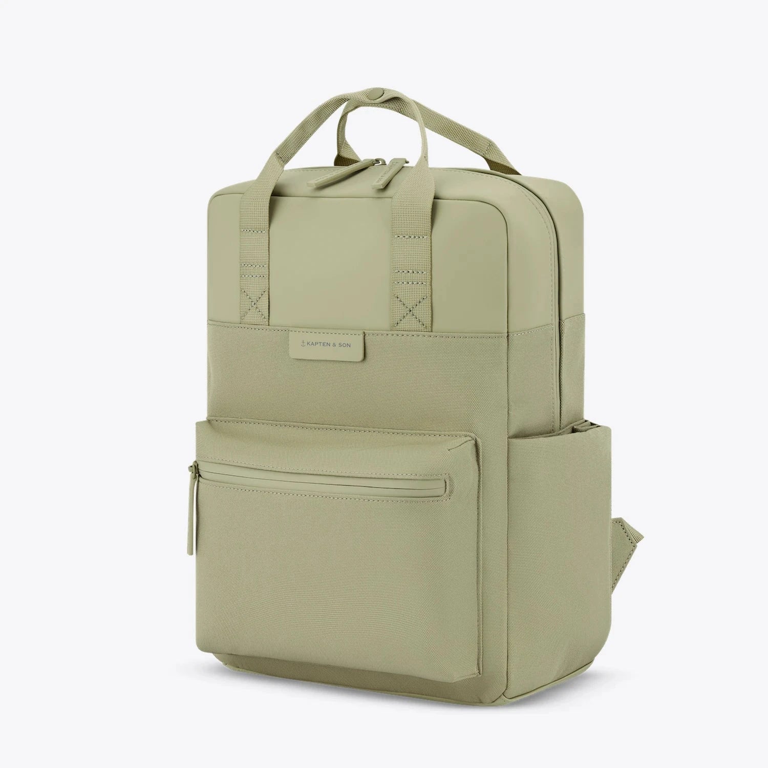 Bergen Pro Dusty Pistachio Backpack, water resistant with multiple pockets, perfect for a 15 inch laptop.