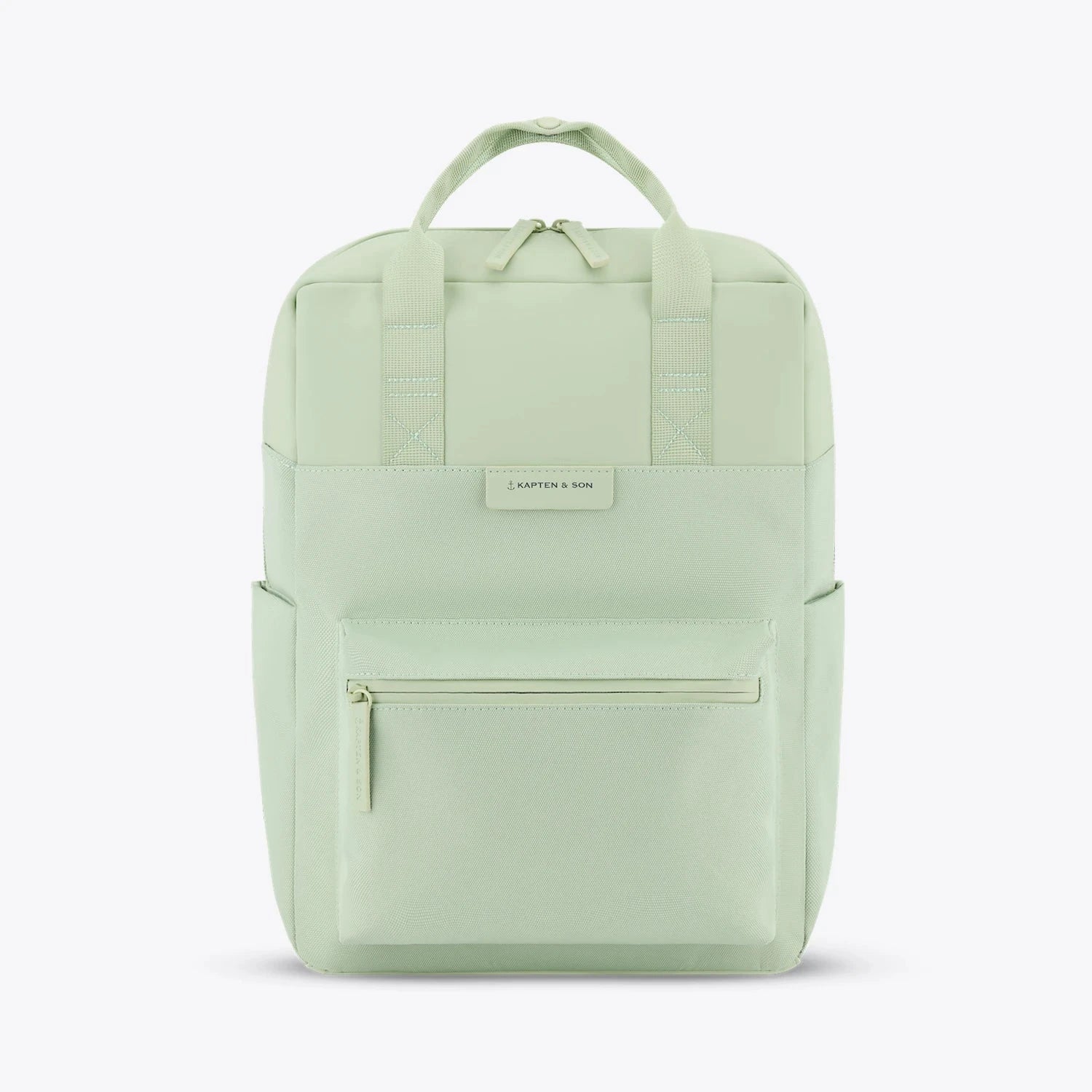 Bergen Pro Matcha Green Backpack with water resistant material and multiple pockets.